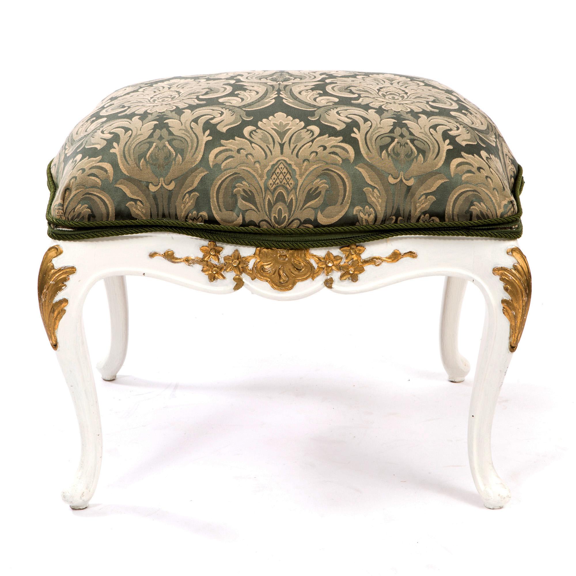 Upholstered stool with cabriole legs white/gold lacquered. Made by an unknown Austrian furniture maker, circa 1880.
New upholstery on request free of charge possible (just the cost of the new fabric).
 