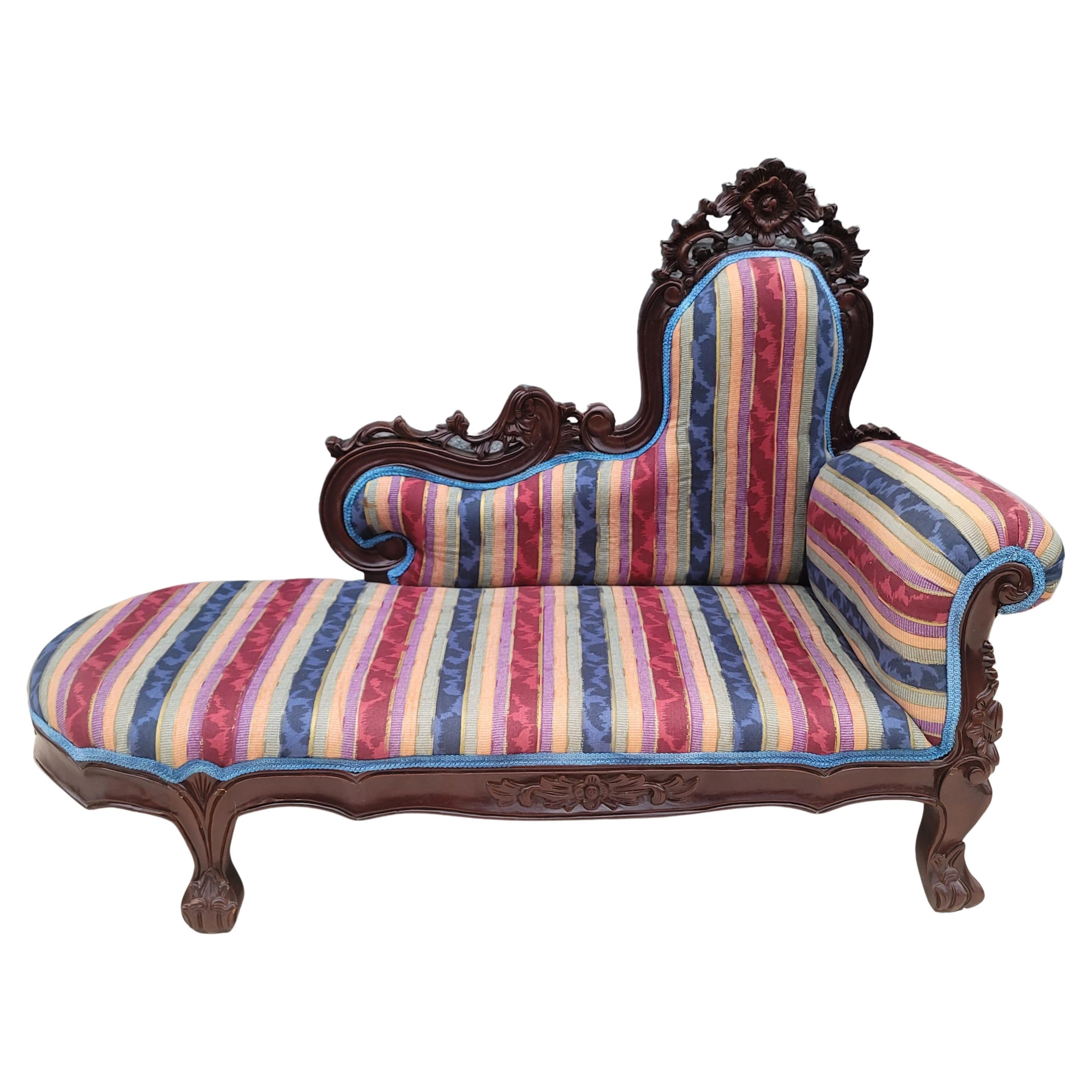Rococo Style Carved Cherry Upholstered Child Size Chaise Lounge