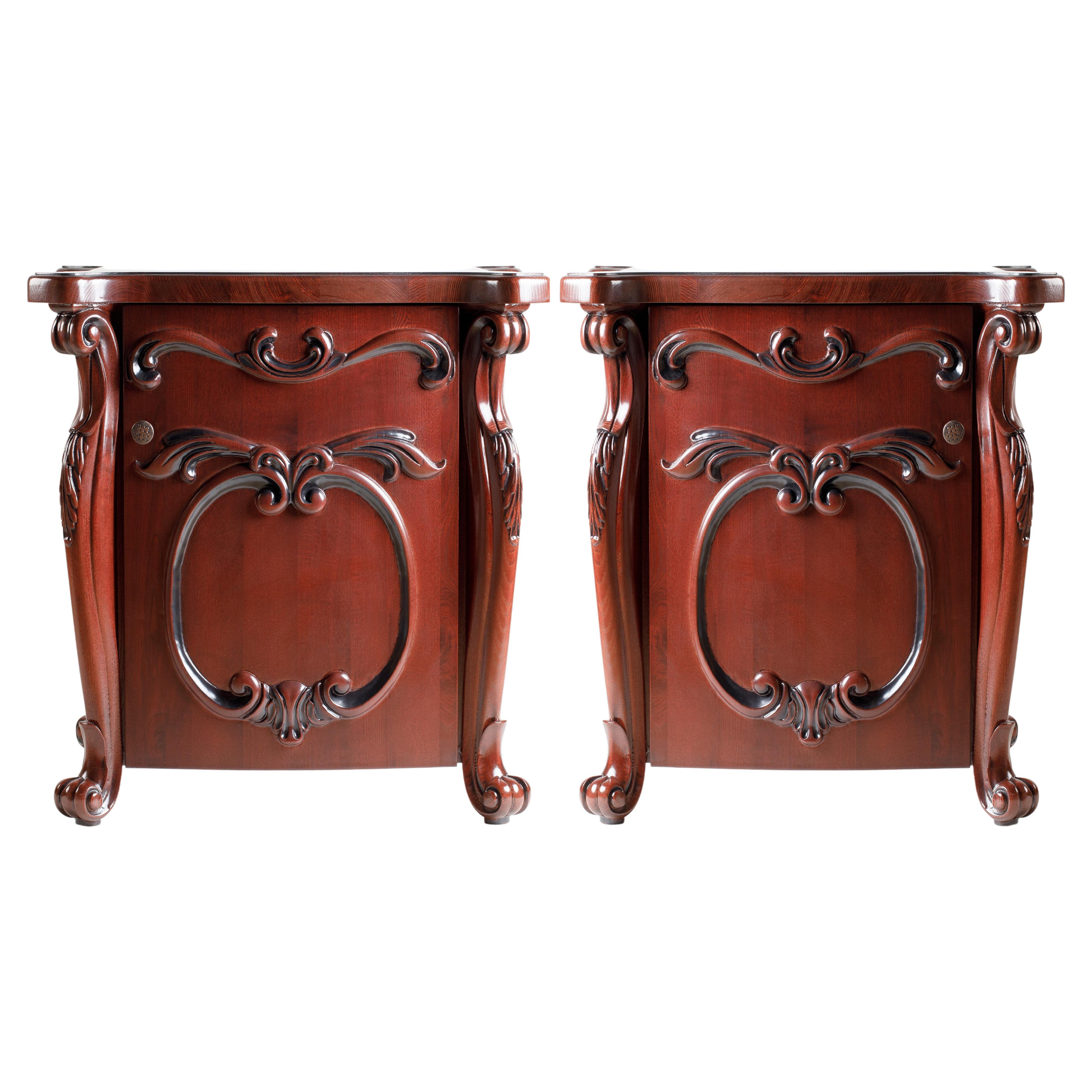 Rococo Style Carved Door Nightstands - A Pair