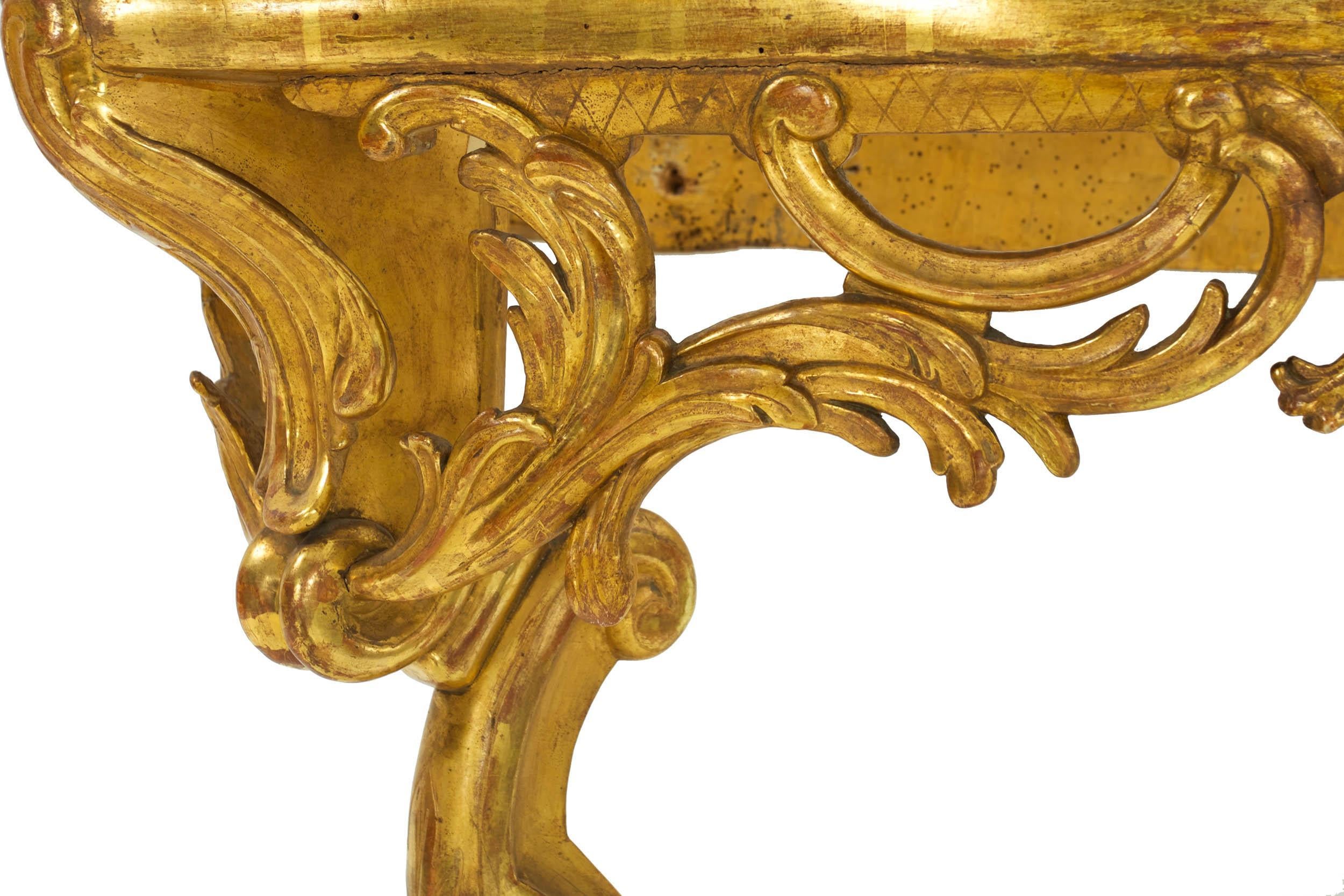 Marble Rococo Style Carved Giltwood Antique Pier Console Table, 19th Century For Sale