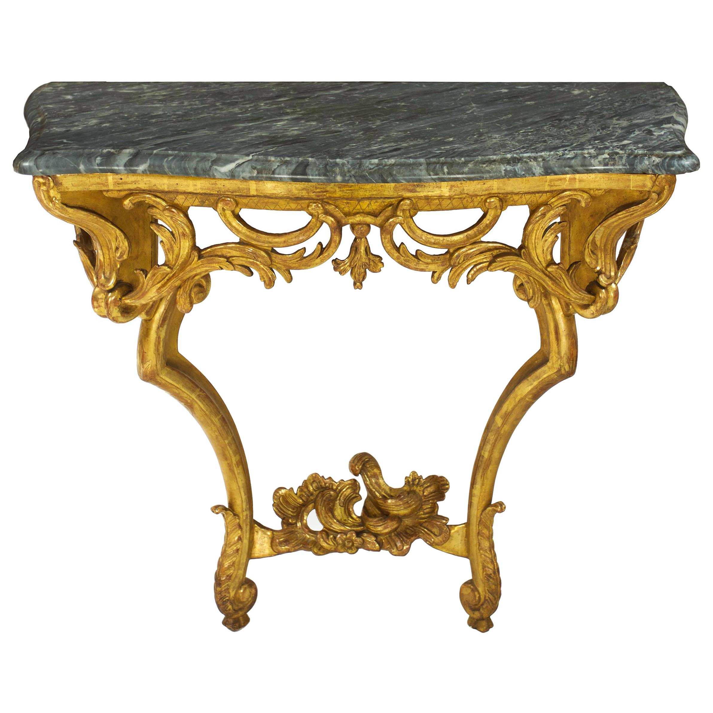 Rococo Style Carved Giltwood Antique Pier Console Table, 19th Century For Sale