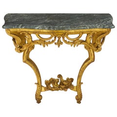 Rococo Style Carved Giltwood Antique Pier Console Table, 19th Century