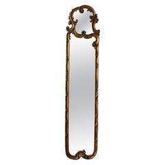 Rococo Style Carved Giltwood Floor Mirror, Tall and Narrow with Scrollwork