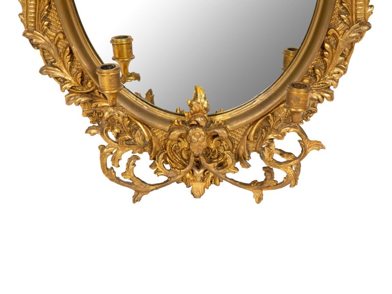 Rococo-Style Carved Giltwood Girandole Mirror, 19th Century In Good Condition For Sale In Savannah, GA