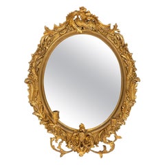 Rococo-Style Carved Giltwood Girandole Mirror, 19th Century