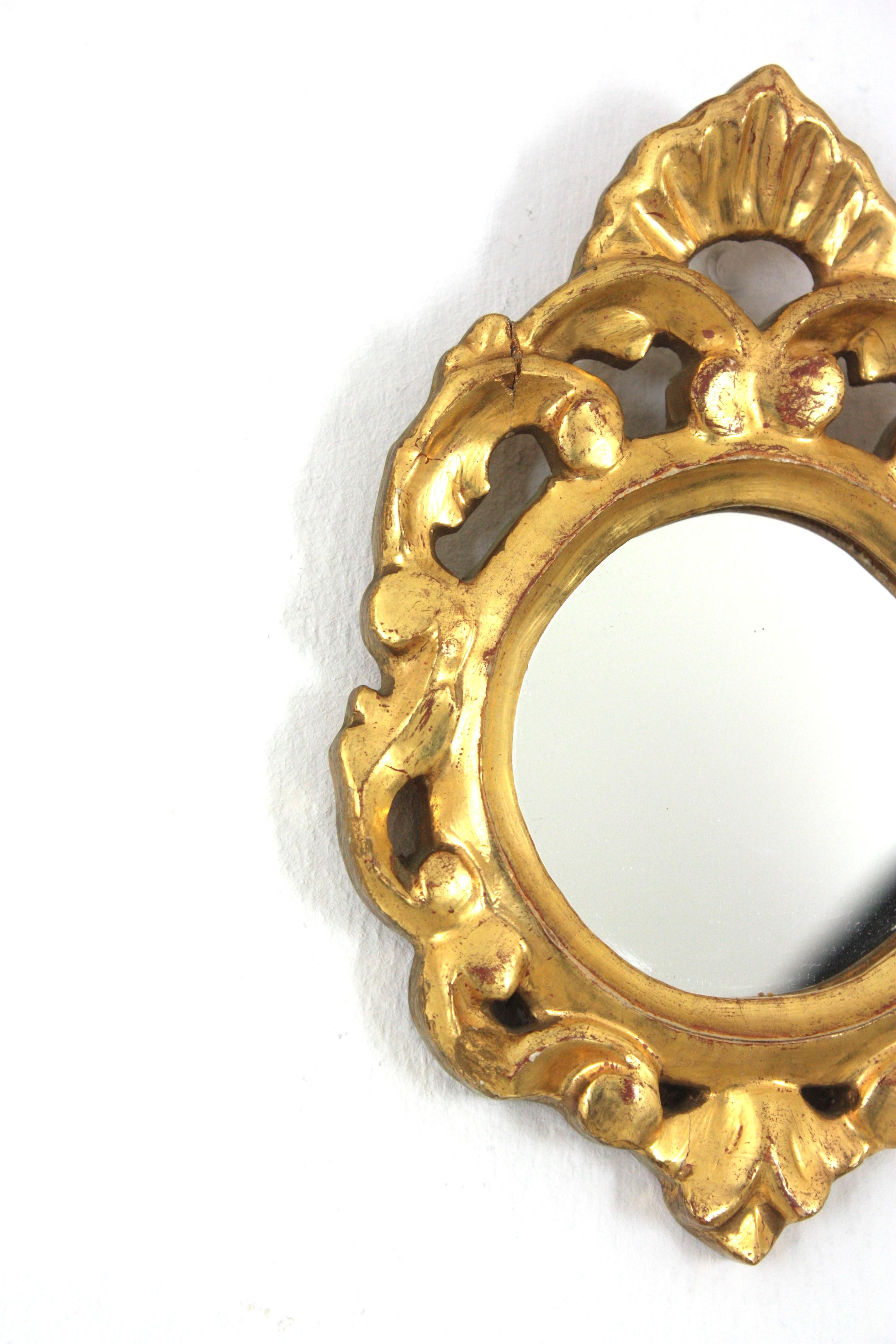 20th Century Rococo Style Carved Giltwood Miniature Wall Mirror For Sale