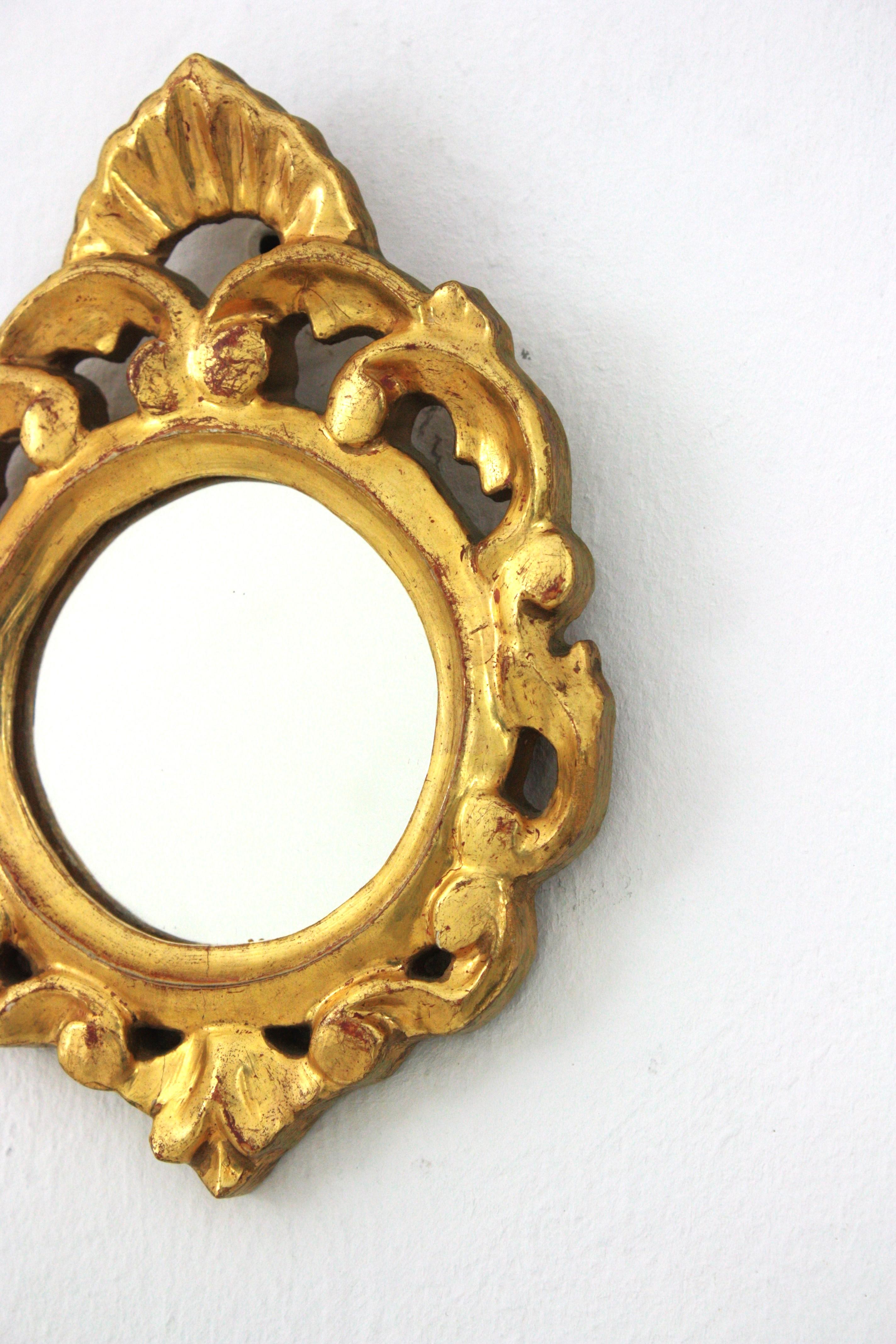Rococo Style Carved Giltwood Miniature Wall Mirror For Sale 1