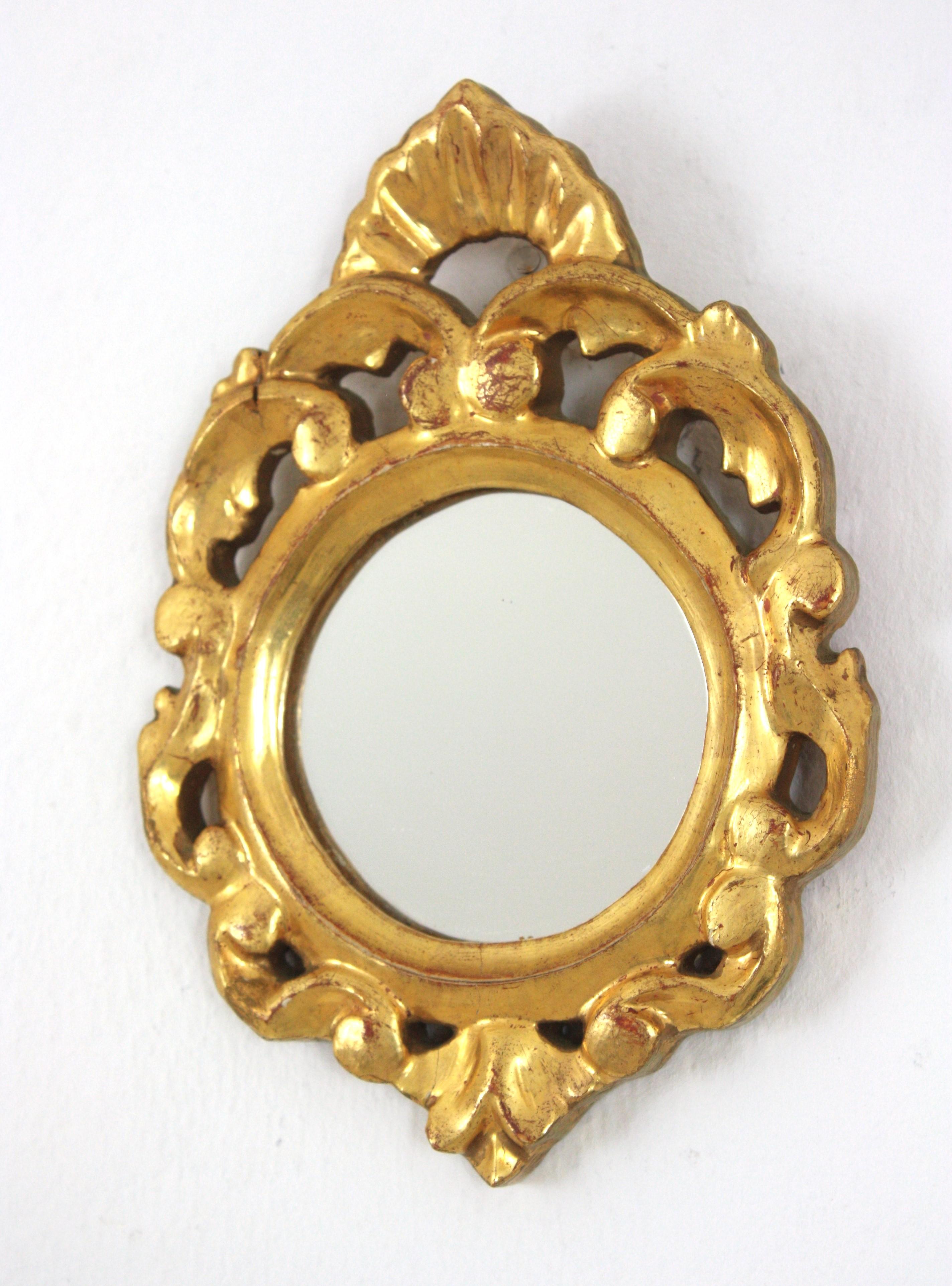 Rococo Style Carved Giltwood Miniature Wall Mirror For Sale 2