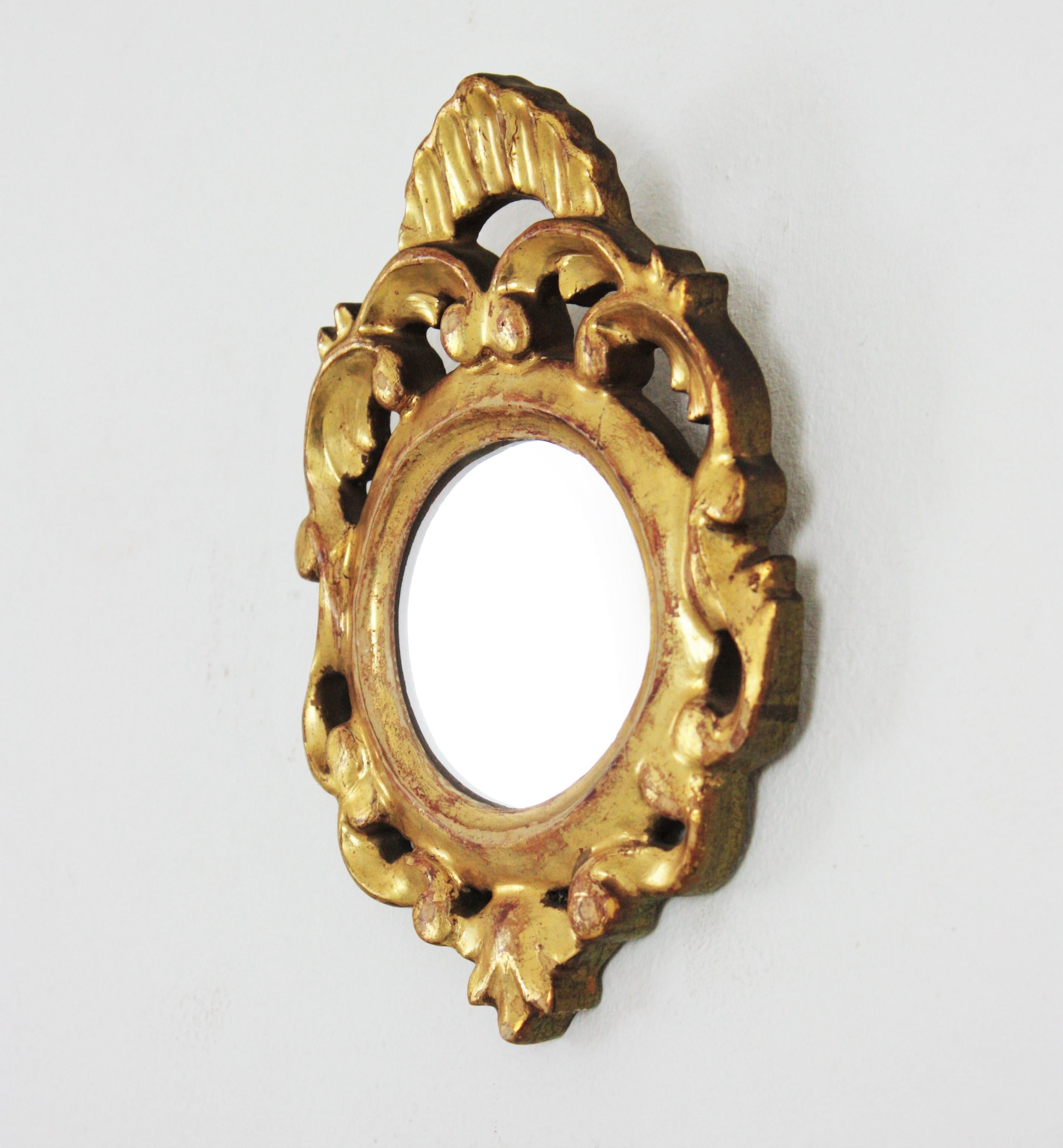 Rococo Style Carved Giltwood Miniature Wall Mirrors, Pair For Sale 5