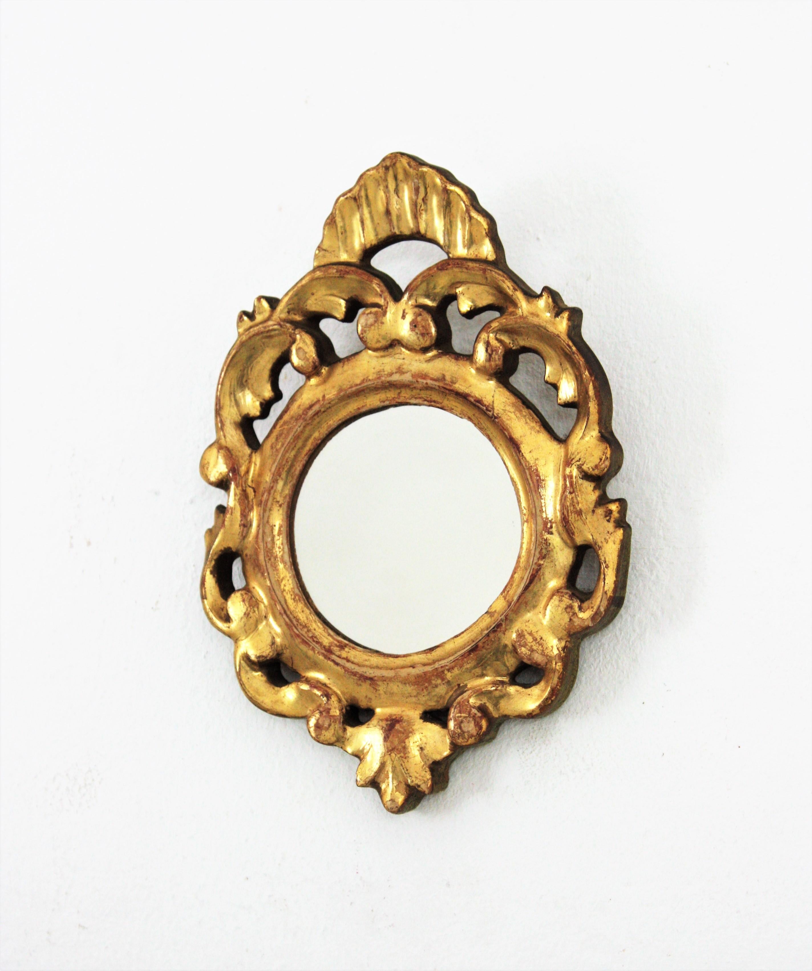 Rococo Style Carved Giltwood Miniature Wall Mirrors, Pair For Sale 6