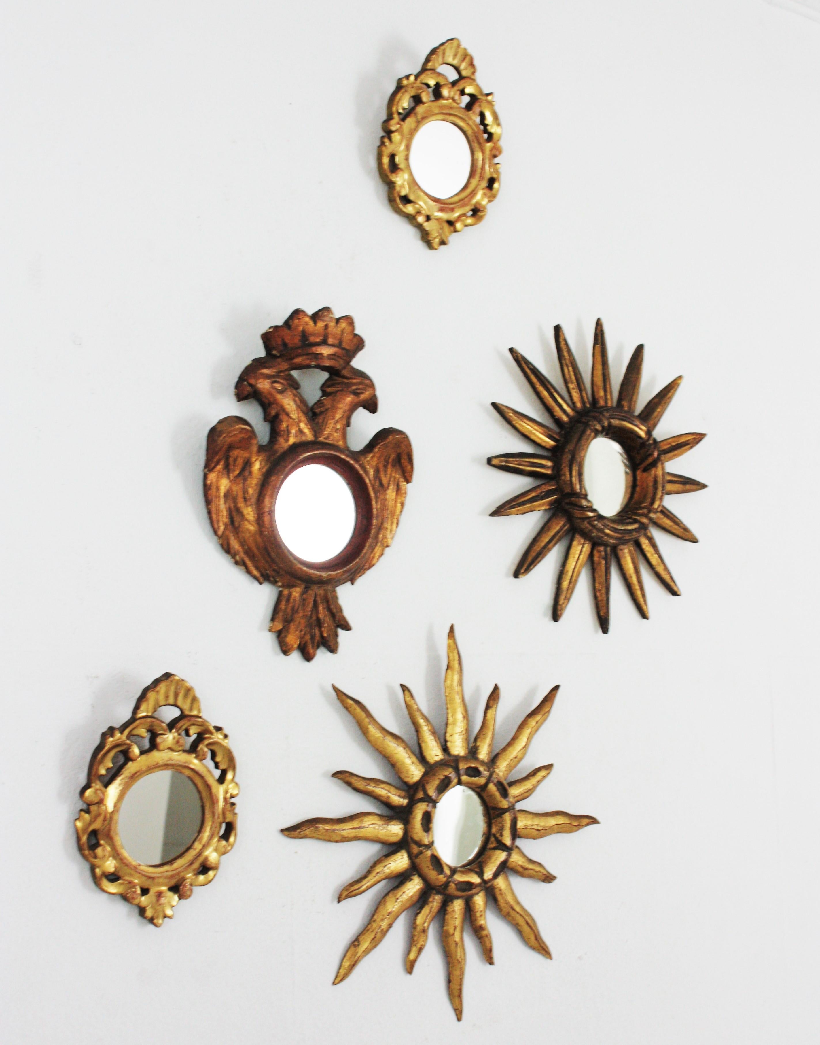 20th Century Rococo Style Carved Giltwood Miniature Wall Mirrors, Pair For Sale
