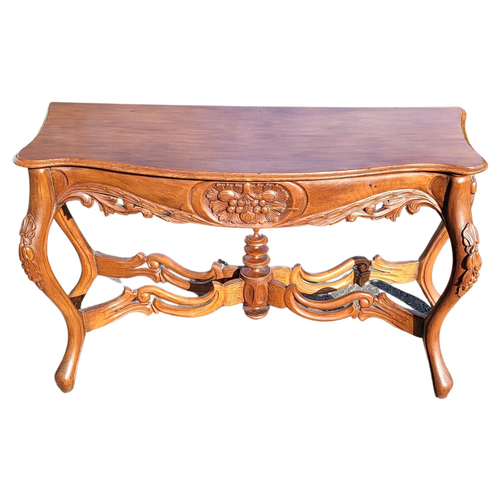 Rococo Revival Rococo Style Carved Mahogany Serpentine Console Table For Sale