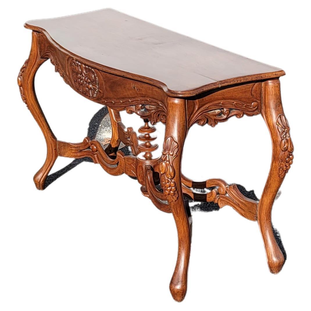 American Rococo Style Carved Mahogany Serpentine Console Table For Sale