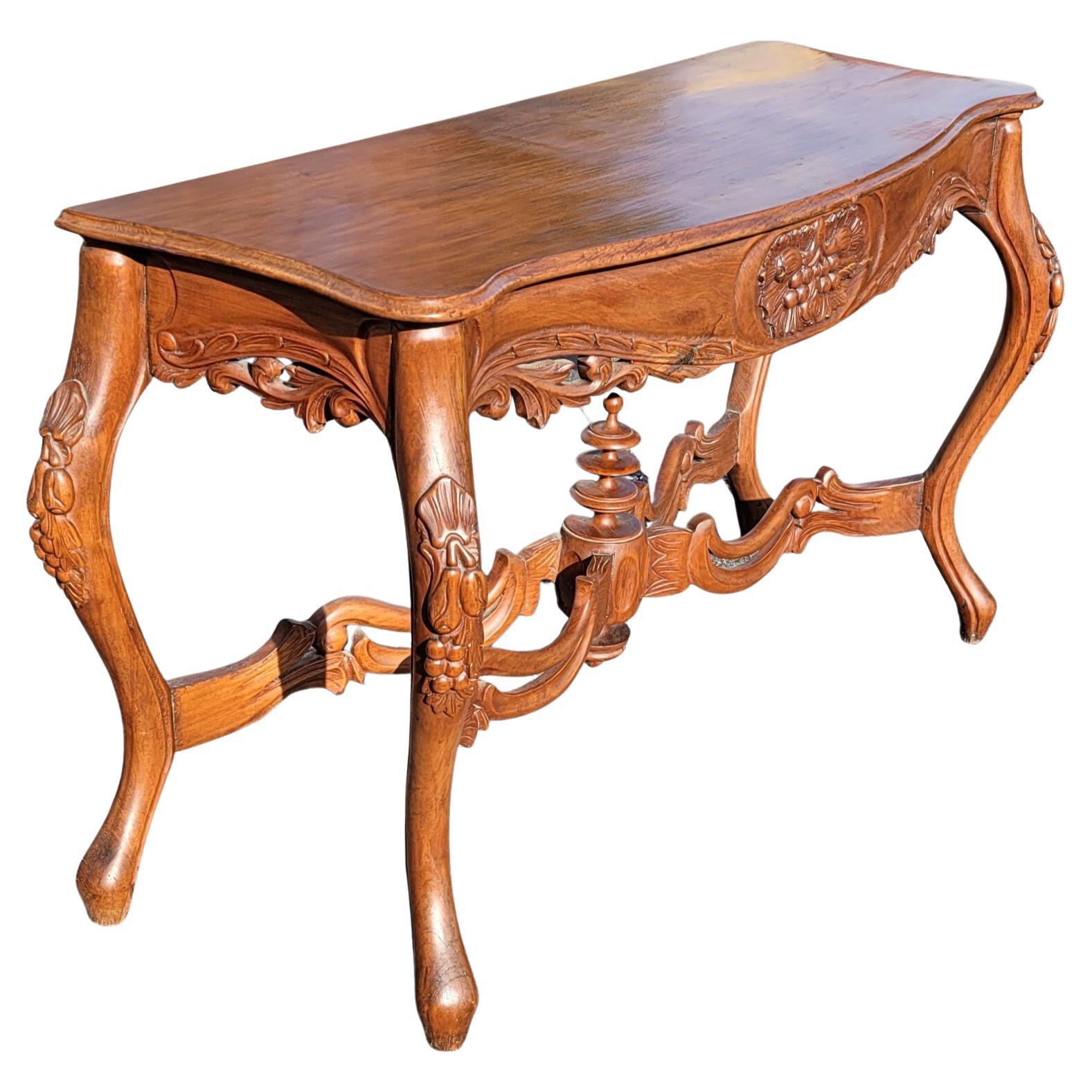 Rococo Style Carved Mahogany Serpentine Console Table In Good Condition For Sale In Germantown, MD