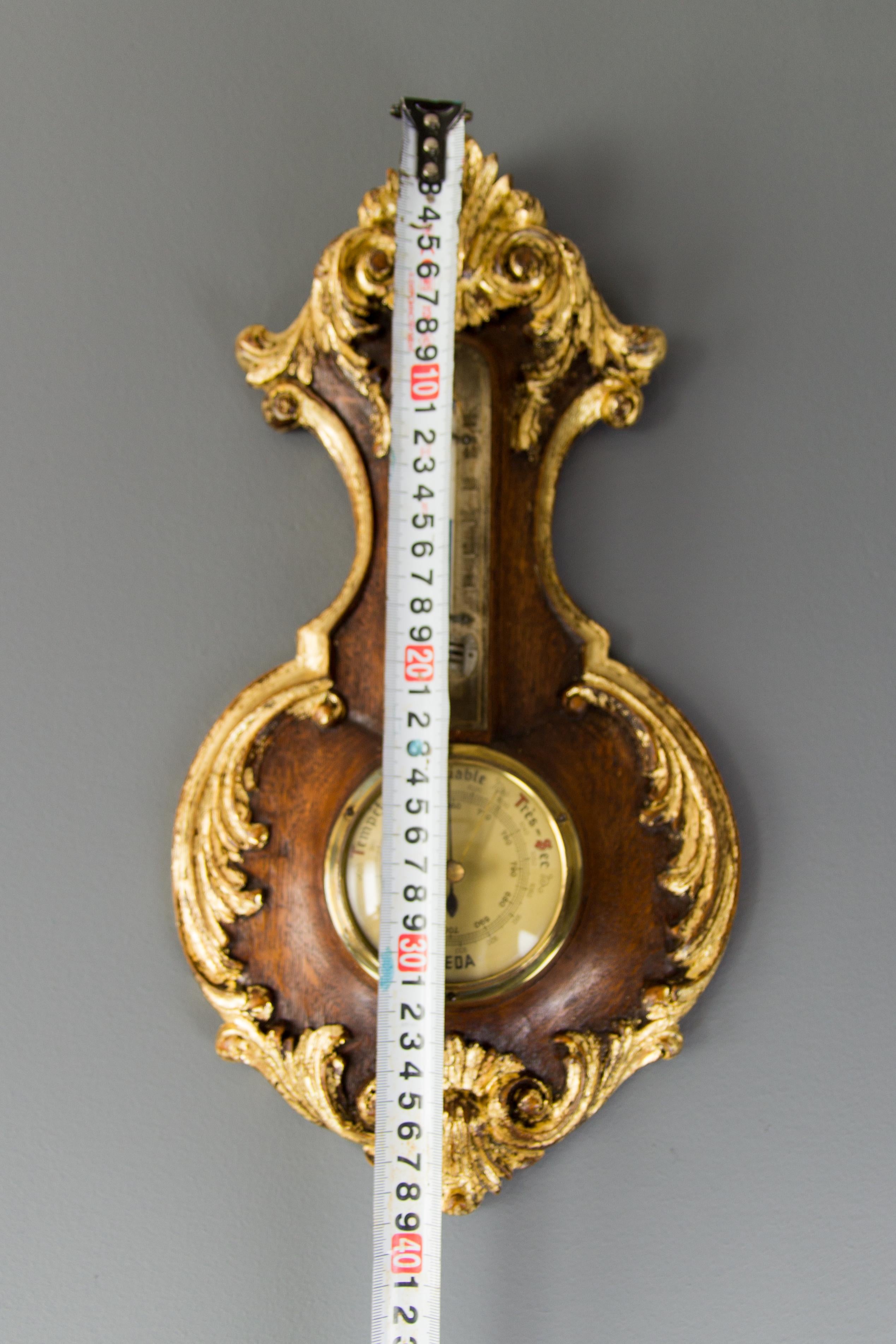 Rococo Style Carved Oak-Wood Barometer with Thermometer 4