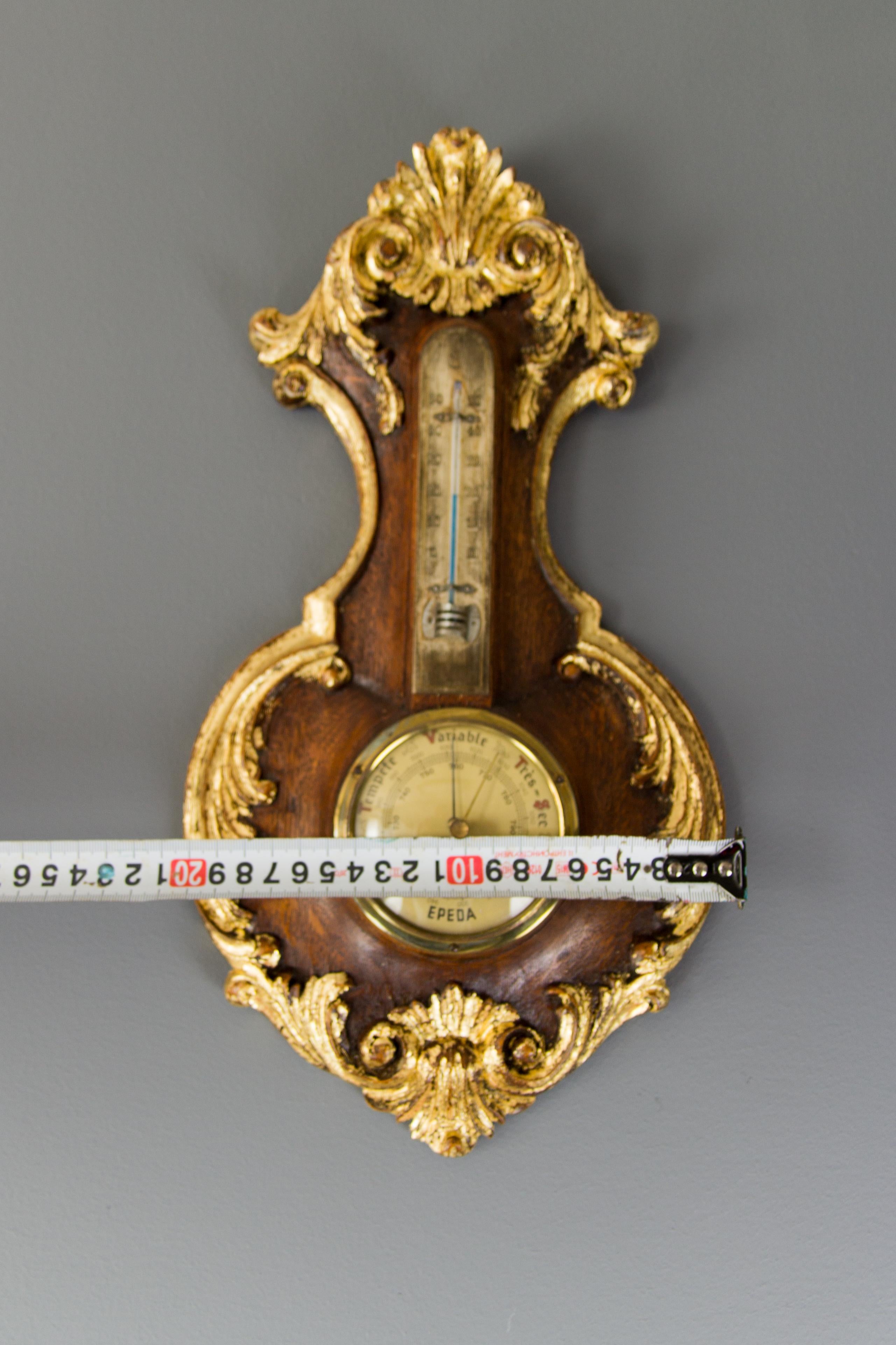 Rococo Style Carved Oak-Wood Barometer with Thermometer 5