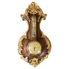 Rococo Style Carved Oak-Wood Barometer with Thermometer
