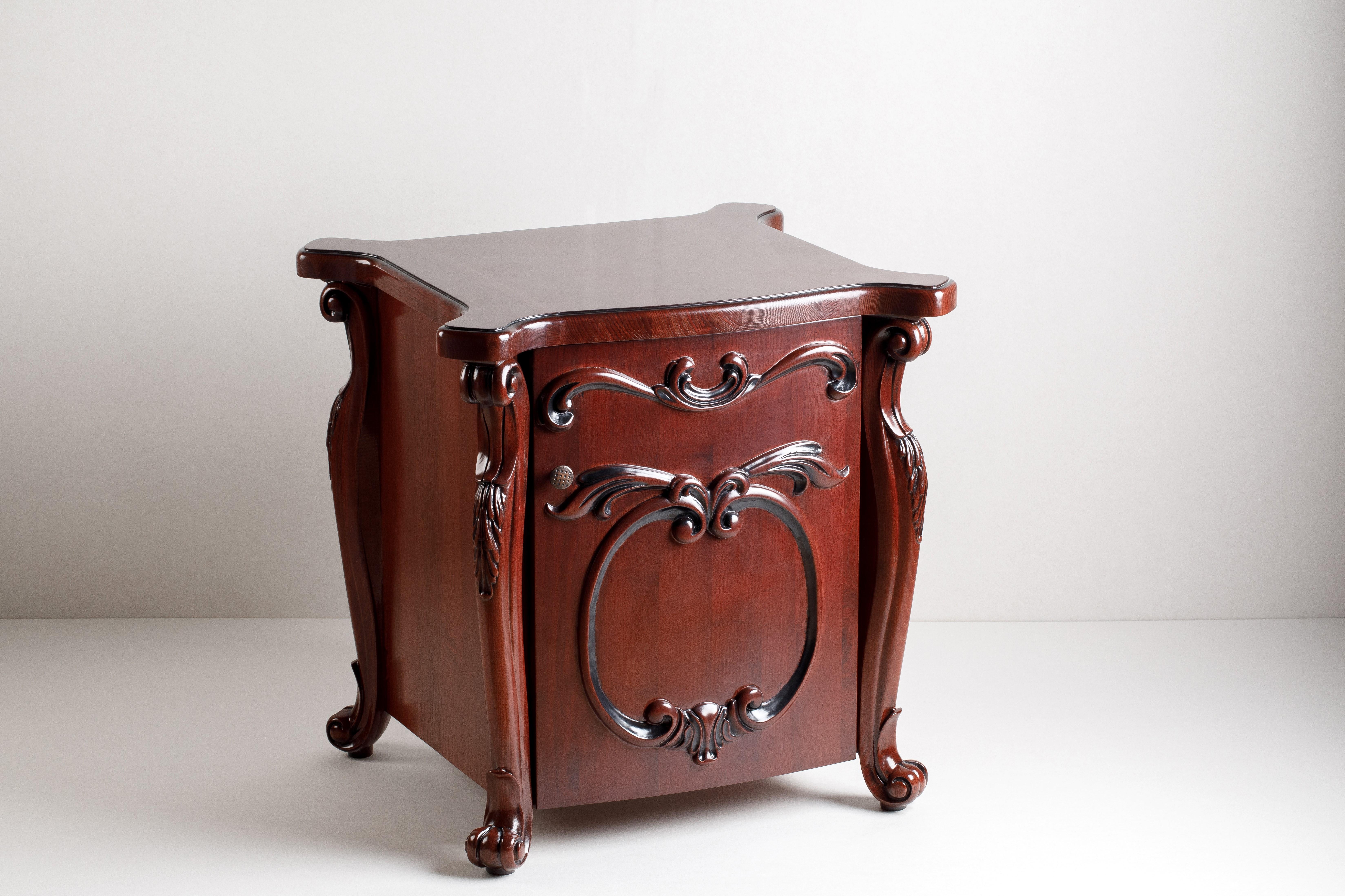 Rococo Style Carved Solid Wood Nightstands - A Pair For Sale 1