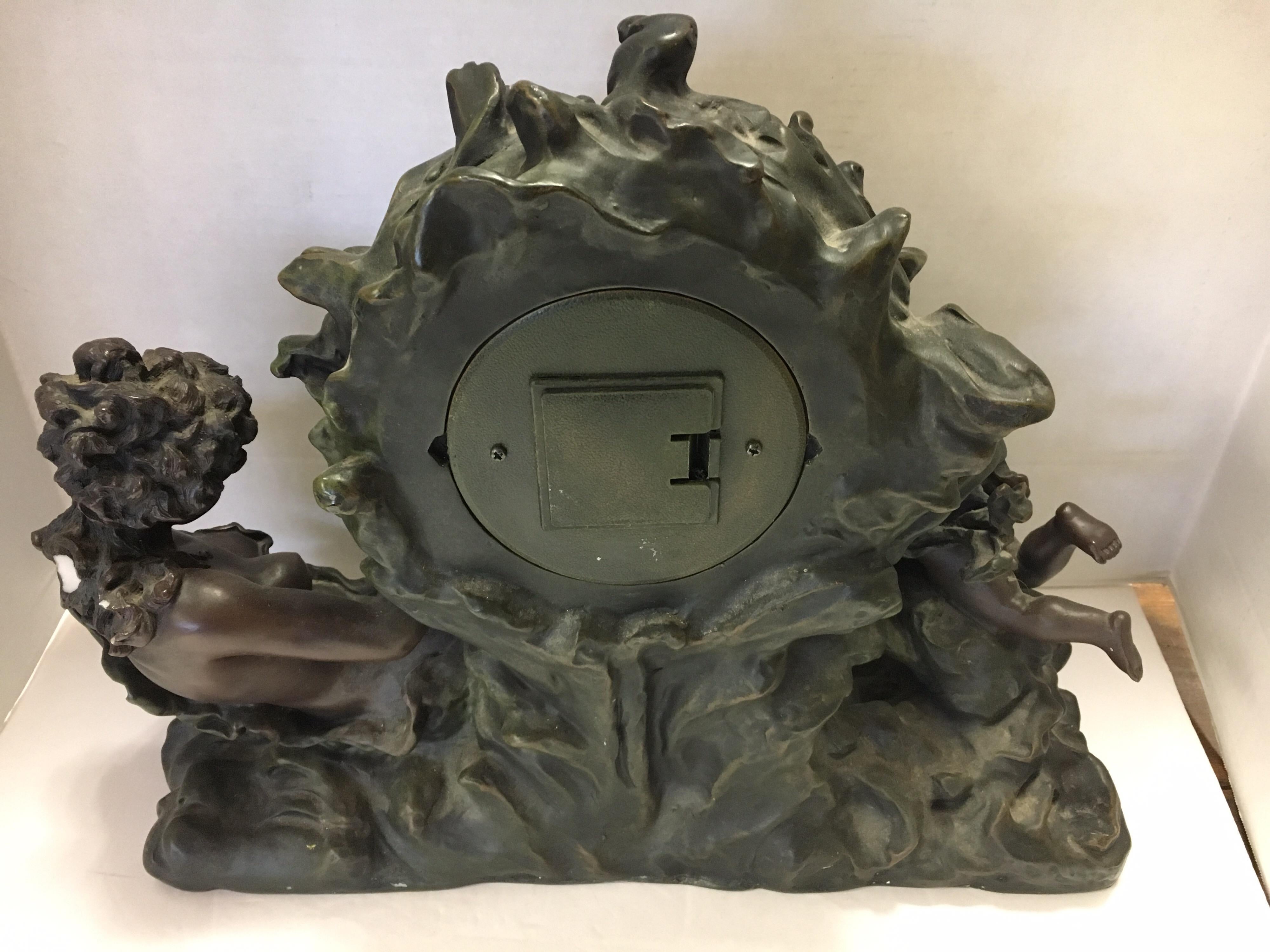 Rococo Style Carved Wooden Mantel Clock Putti Cherubs 5