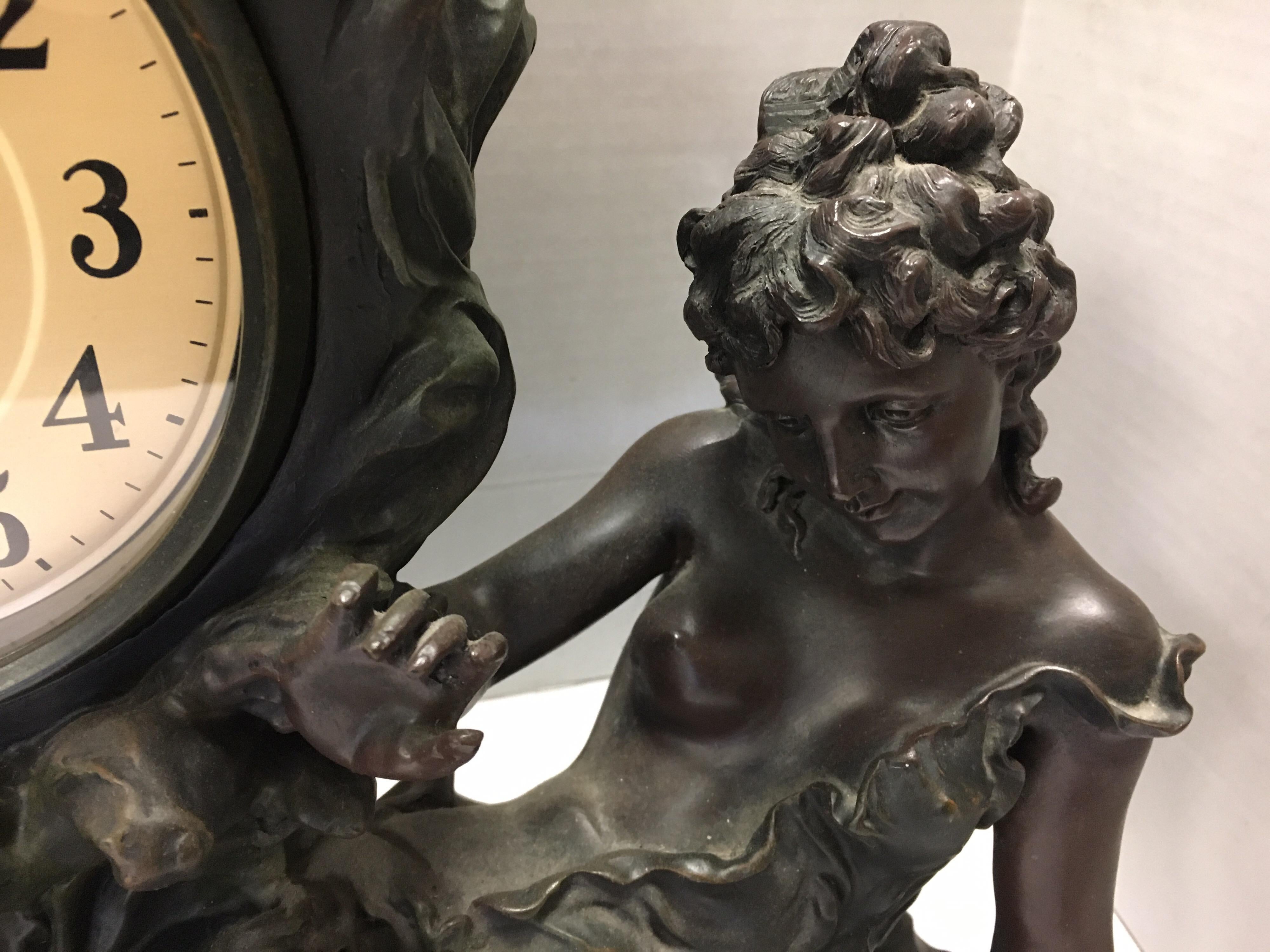 Late 20th Century Rococo Style Carved Wooden Mantel Clock Putti Cherubs