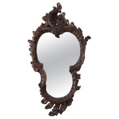 Rococo Style Carved Wooden Mirror with Cartouche-Shaped Glass, Italy