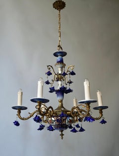 Rococo Style Chandelier, Porcelain Flowers, Rocaille Pattern