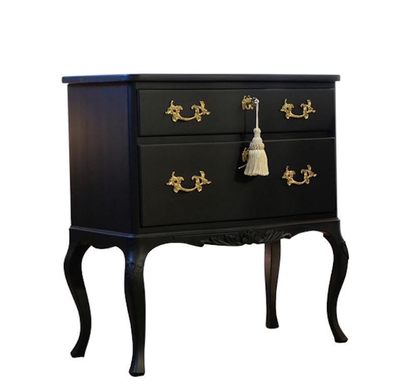 Louis XV Rococo Style Chest with 2 Drawers and Modern Flat Black Finish For Sale