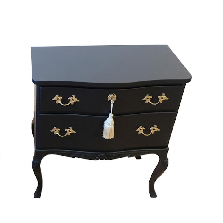 Rococo Style Chest with 2 Drawers and Modern Flat Black Finish In Excellent Condition For Sale In Crowthorne, Surrey