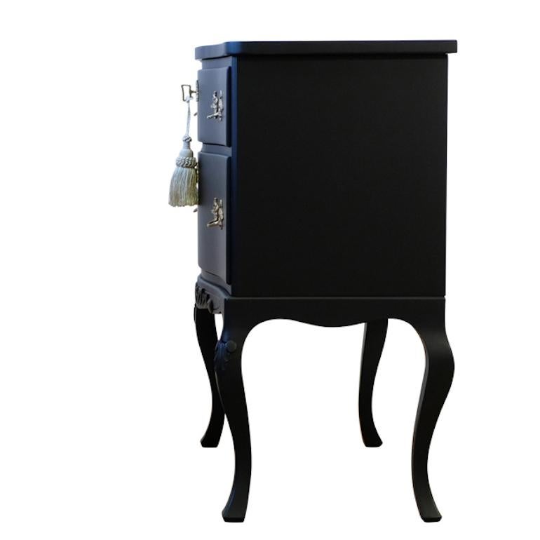 Marbre Coffre de style rococo avec 2 tiroirs et finition noire plate moderne en vente