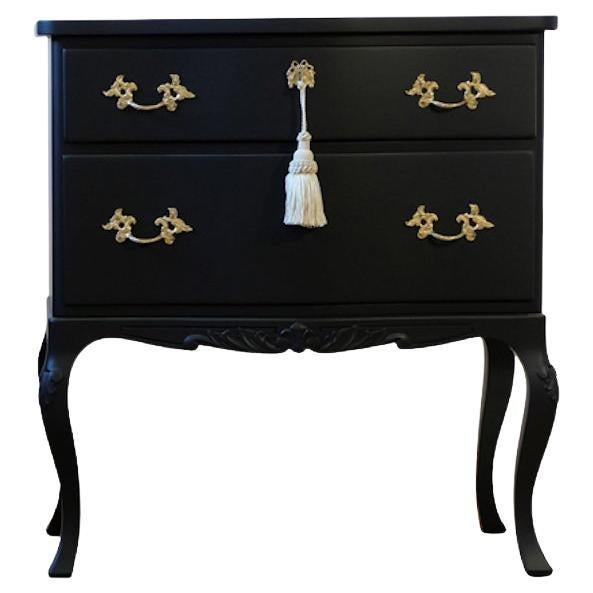 Rococo Style Chest with 2 Drawers and Modern Flat Black Finish For Sale