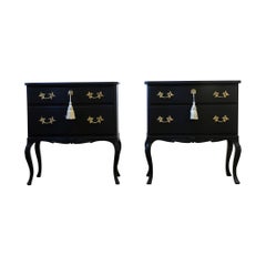 Rococo Style Chest with 2 Drawers and Modern Flat Black Finish - Pair