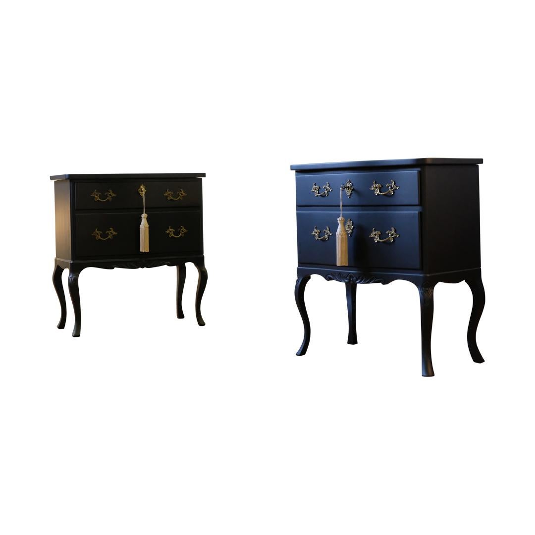 Louis XV Rococo Style Chest with 2 Drawers and Modern Flat Black Finish - Pair For Sale