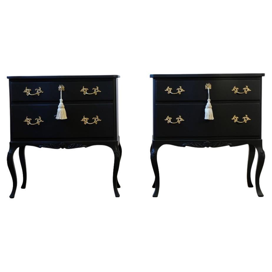 Rococo Style Chest with 2 Drawers and Modern Flat Black Finish - Pair For Sale