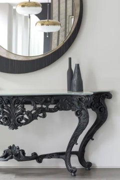 Konsole im Rokoko-Stil, handgeschnitzte Massivholzzweige, Blumen, Marmorplatte