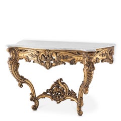 Rococo Style Console Table in Antique Gold and White Marble