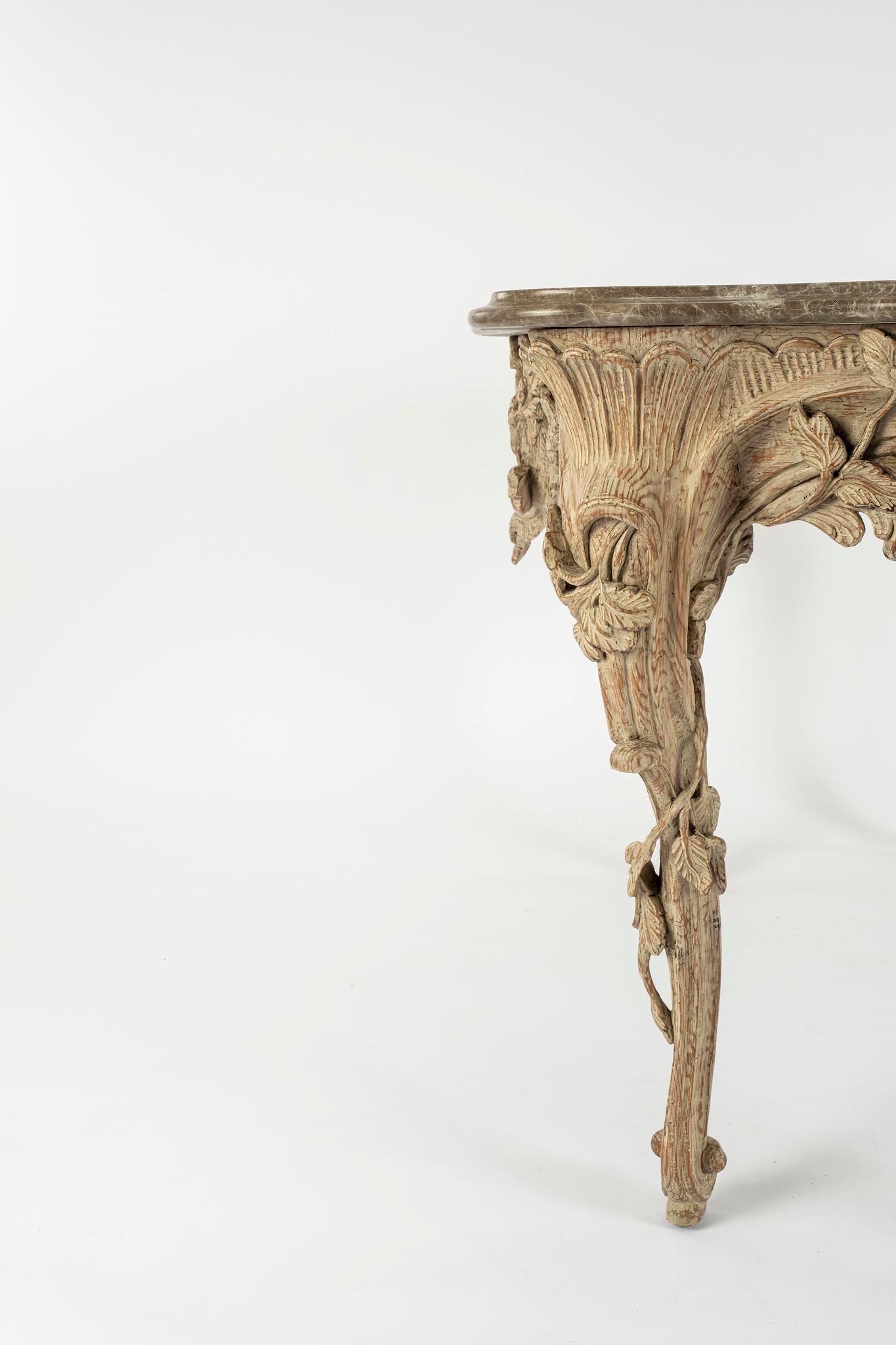 Hand-Carved Rococo Style Console with Marble Top