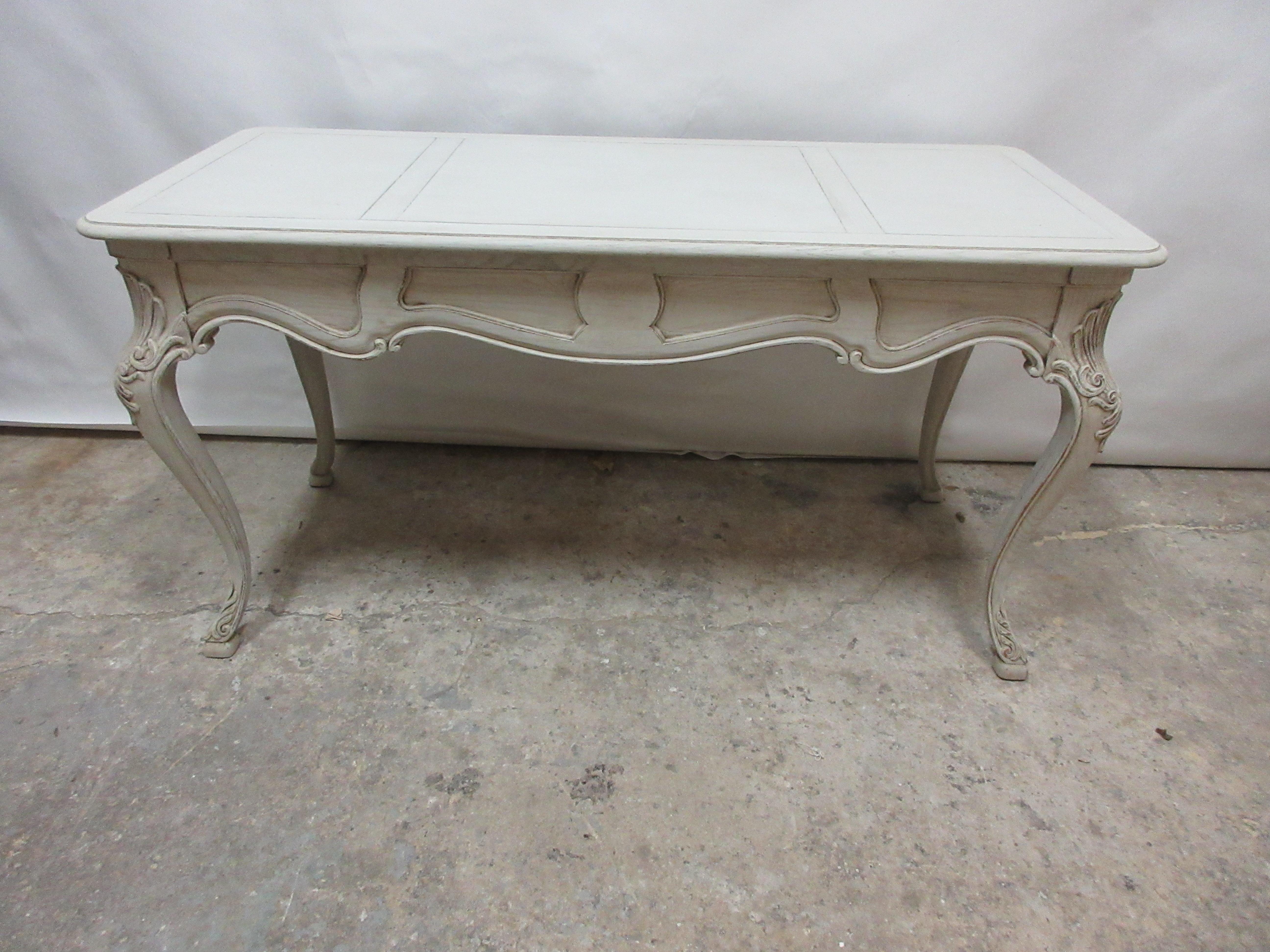 This is a Rococo style desk, its been restored and repainted with milk paints 