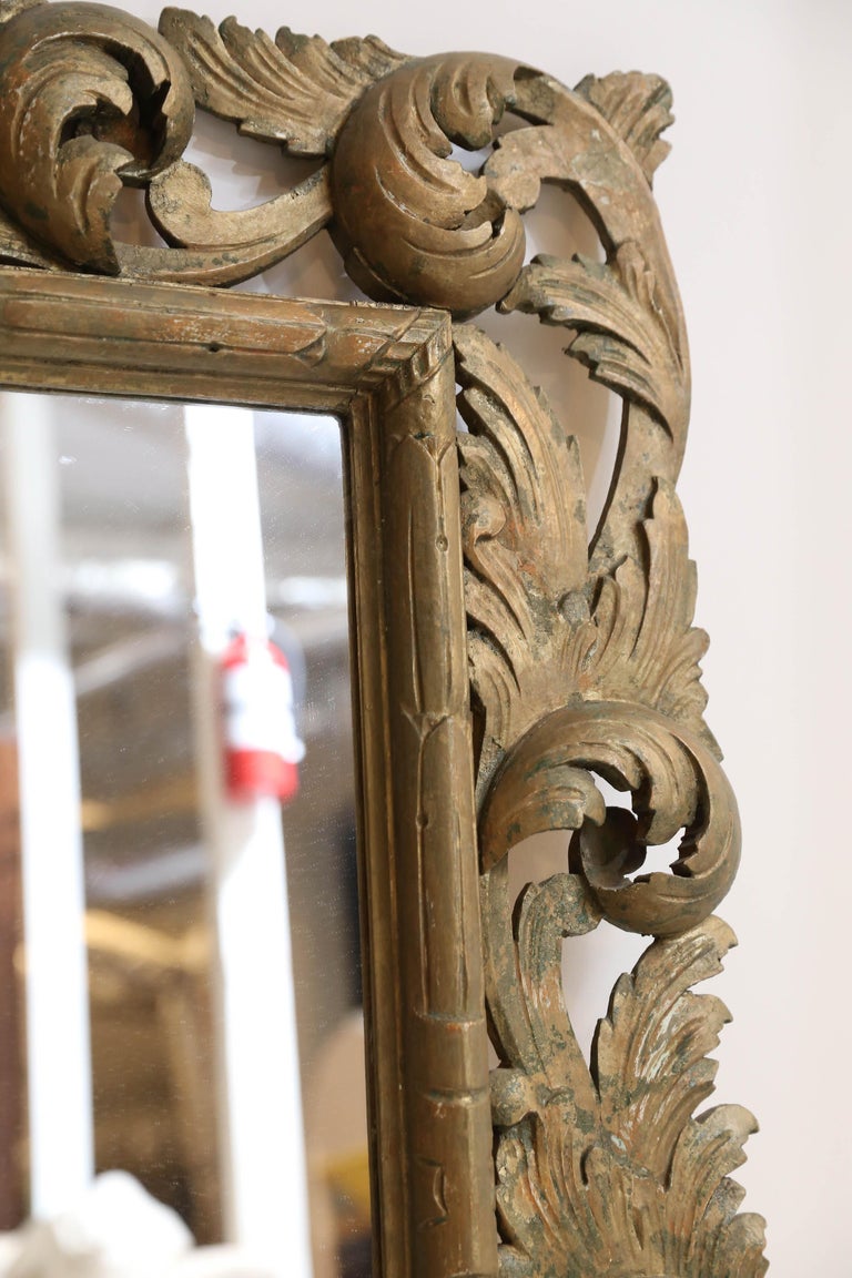 Rococo-Style Distressed Acanthus Leaves Carved Mirror For Sale at 1stDibs