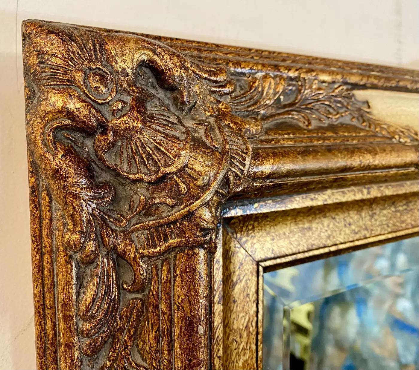 Rococo Style Distressed Gold Beveled Console or Wall Mirror by Bombay Furniture In Good Condition For Sale In Plainview, NY