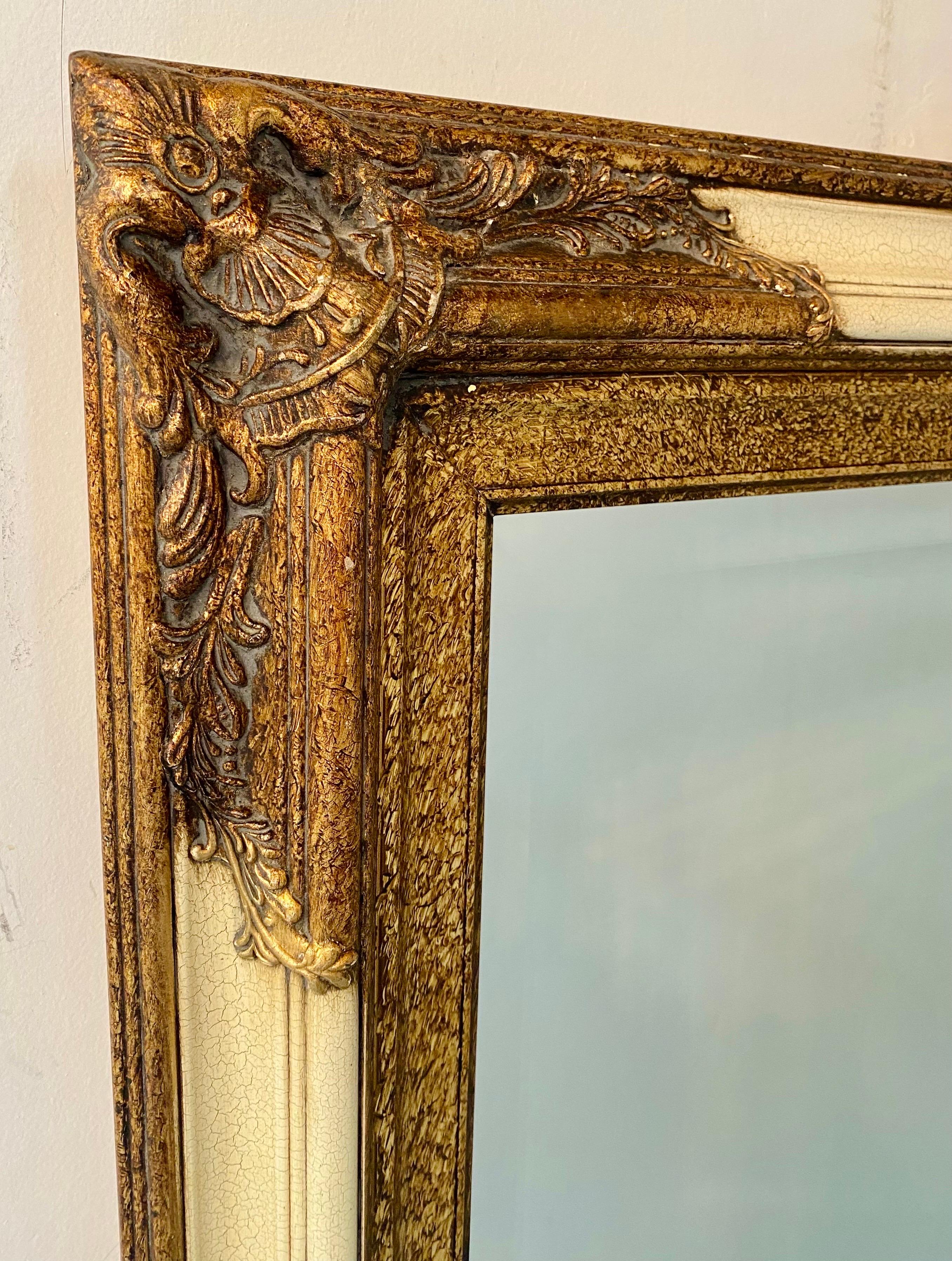 Rococo Style Distressed Gold Beveled Console or Wall Mirror by Bombay Furniture  In Good Condition For Sale In Plainview, NY