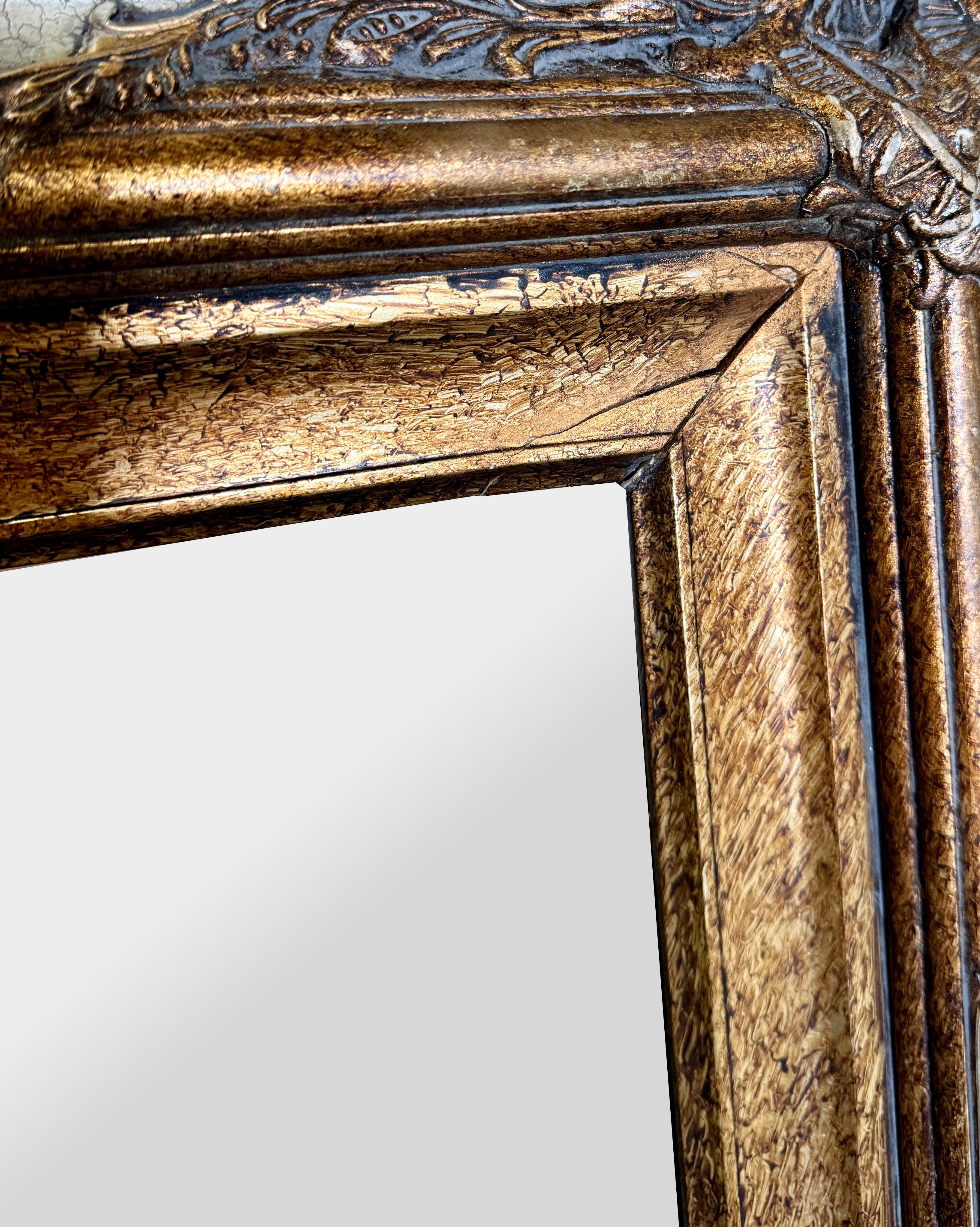 Rococo Style Distressed Gold Beveled Console or Wall Mirror by Bombay Furniture For Sale 4