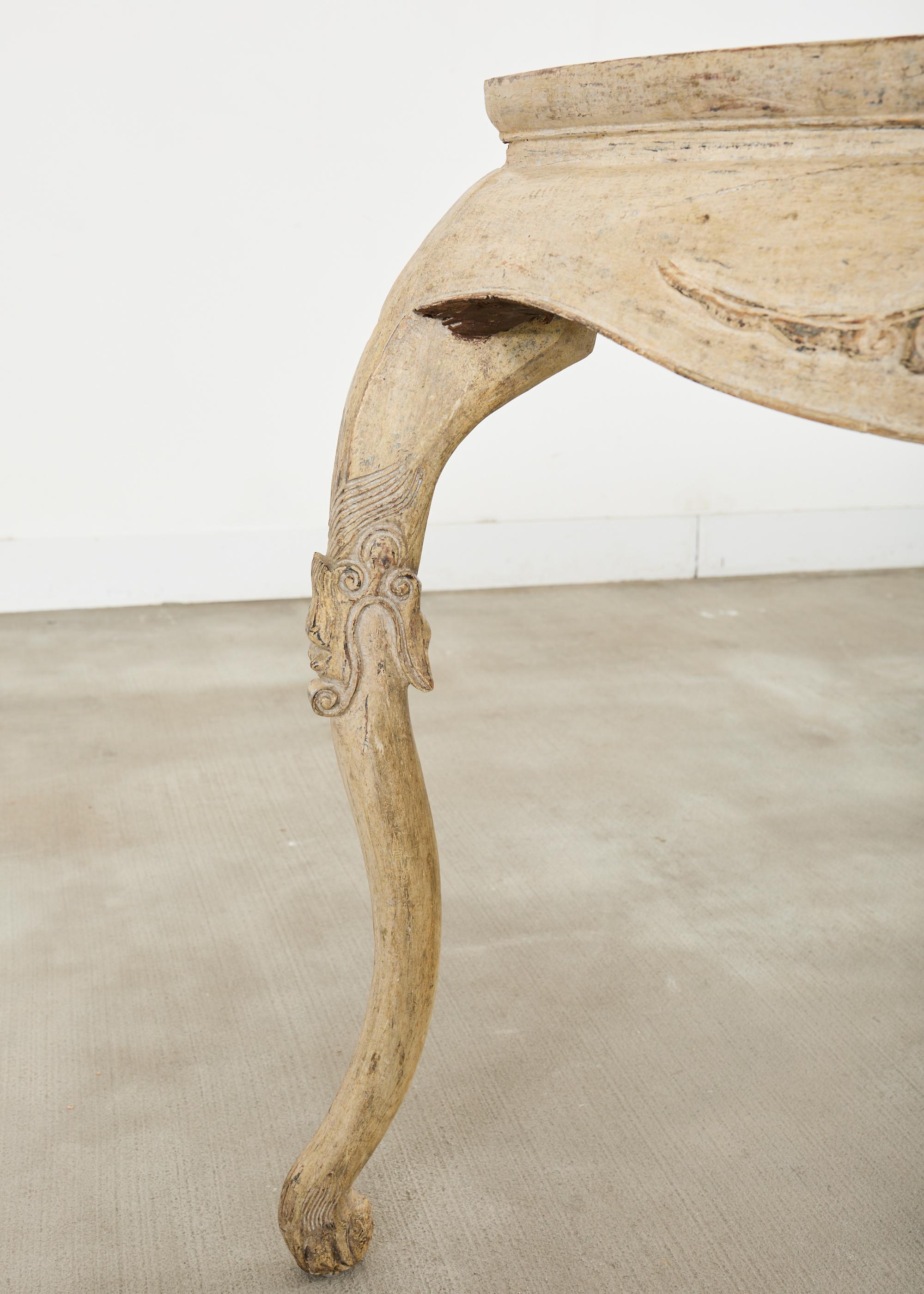 Rococo Style Faux Painted Demilune Console Table For Sale 4