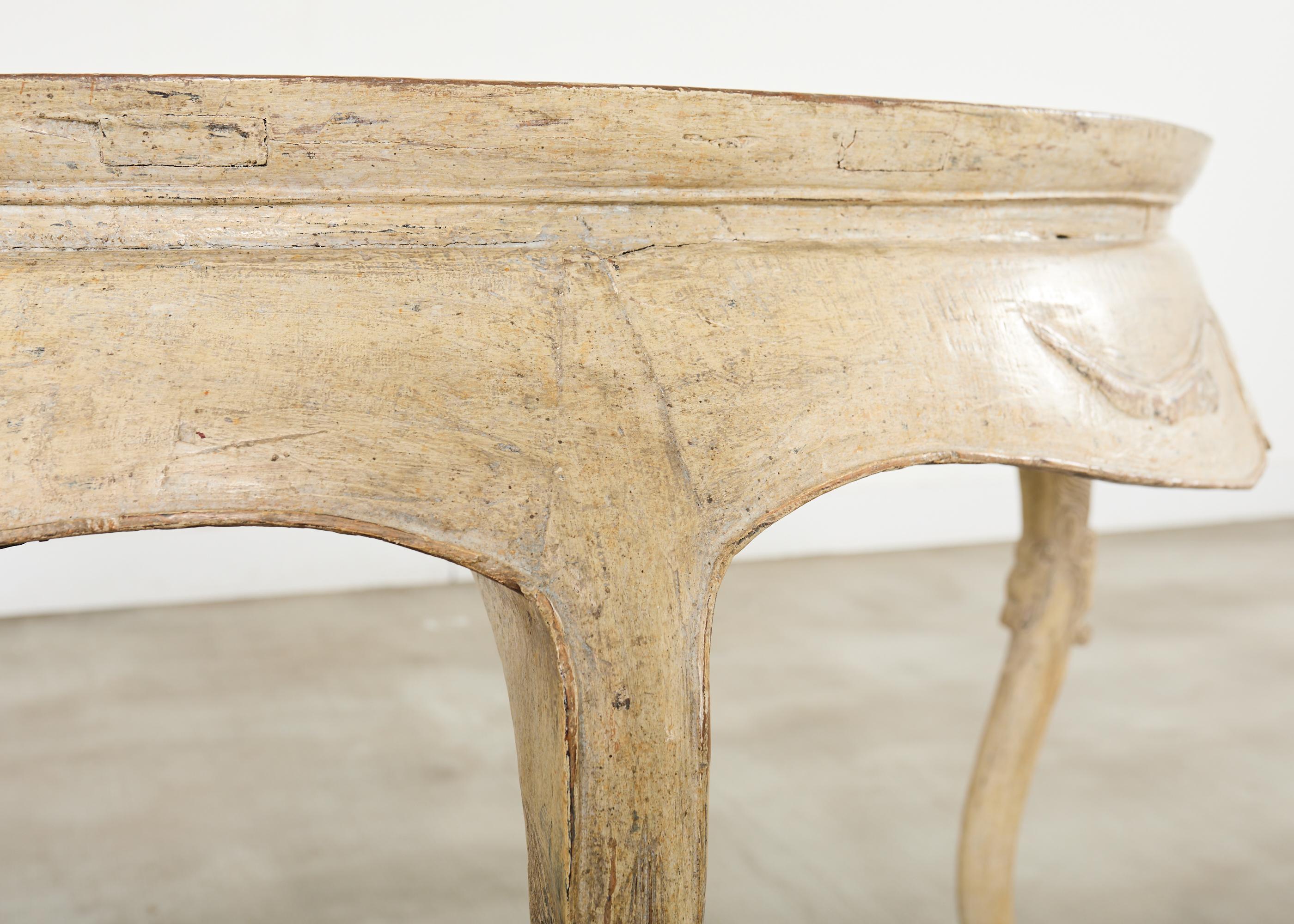 Rococo Style Faux Painted Demilune Console Table For Sale 6