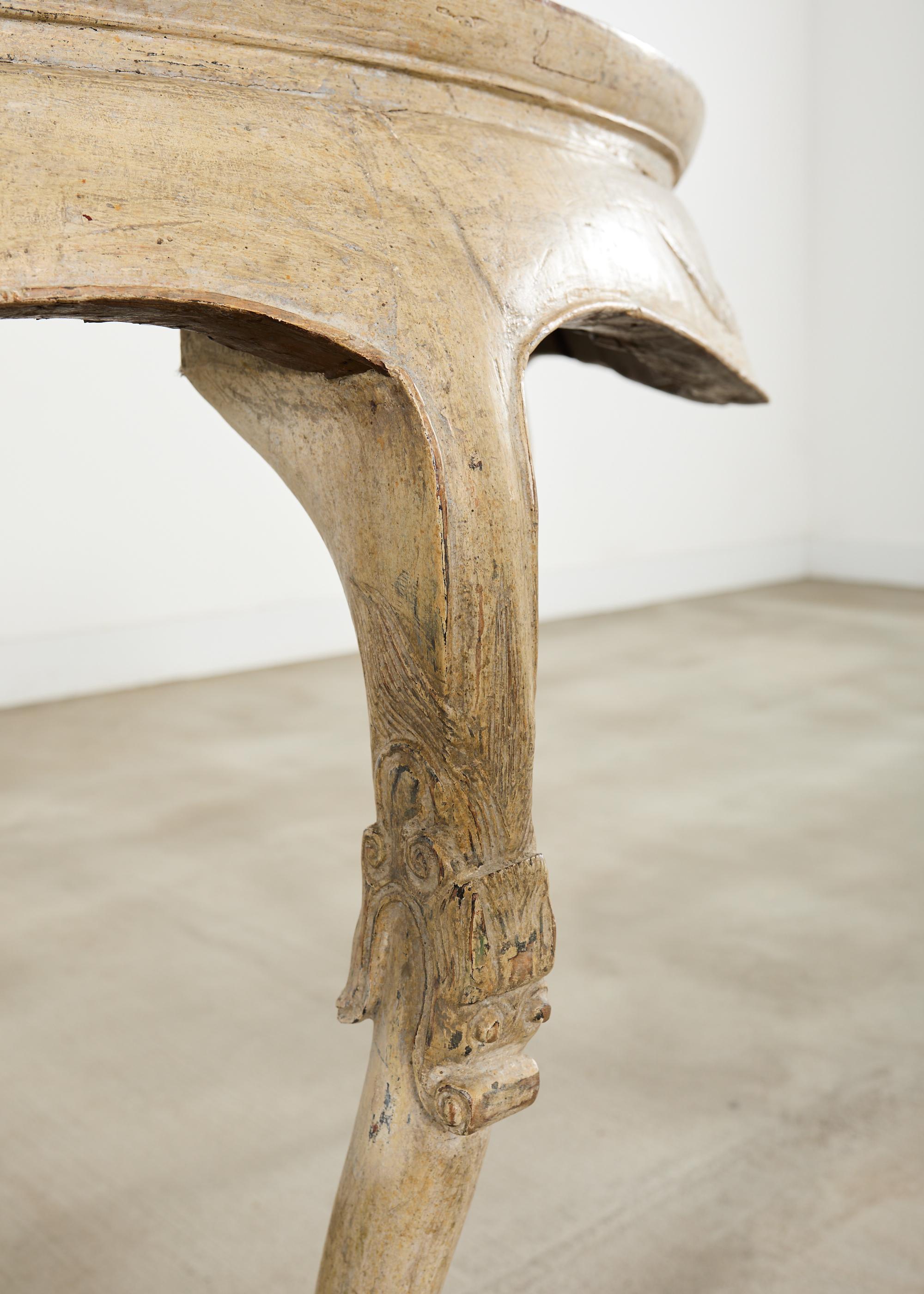 Rococo Style Faux Painted Demilune Console Table For Sale 7