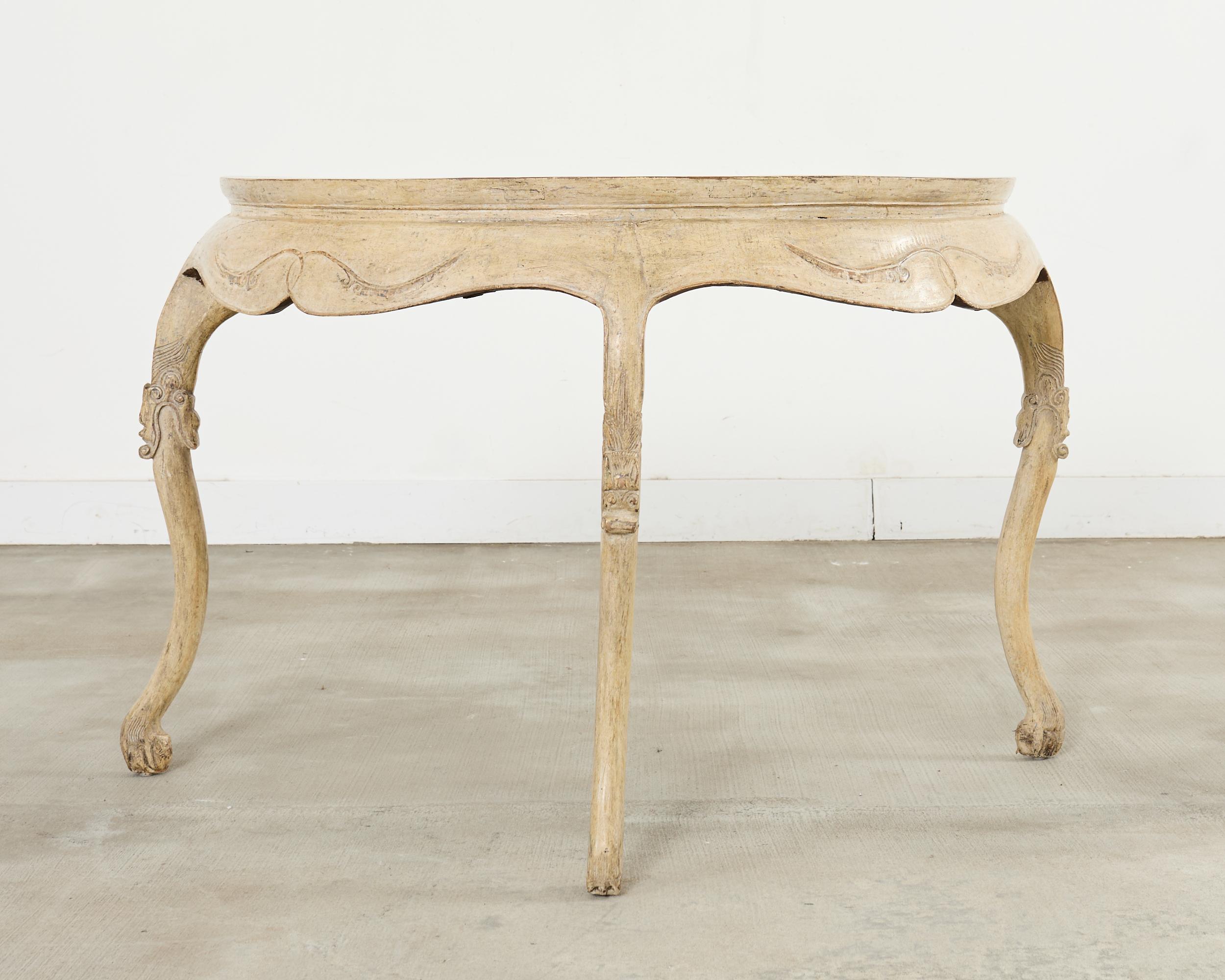 Country Rococo Style Faux Painted Demilune Console Table For Sale
