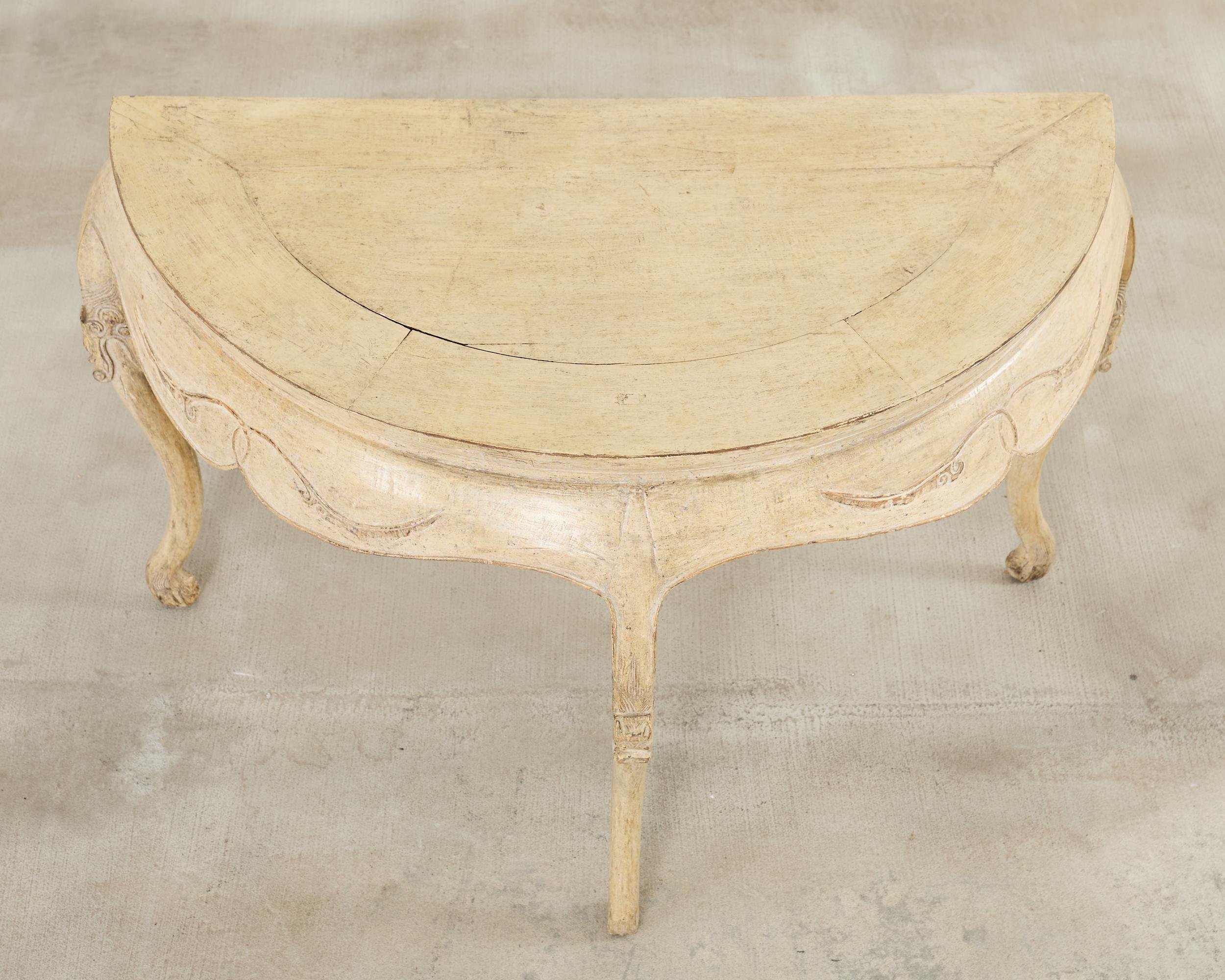 Chinese Rococo Style Faux Painted Demilune Console Table For Sale
