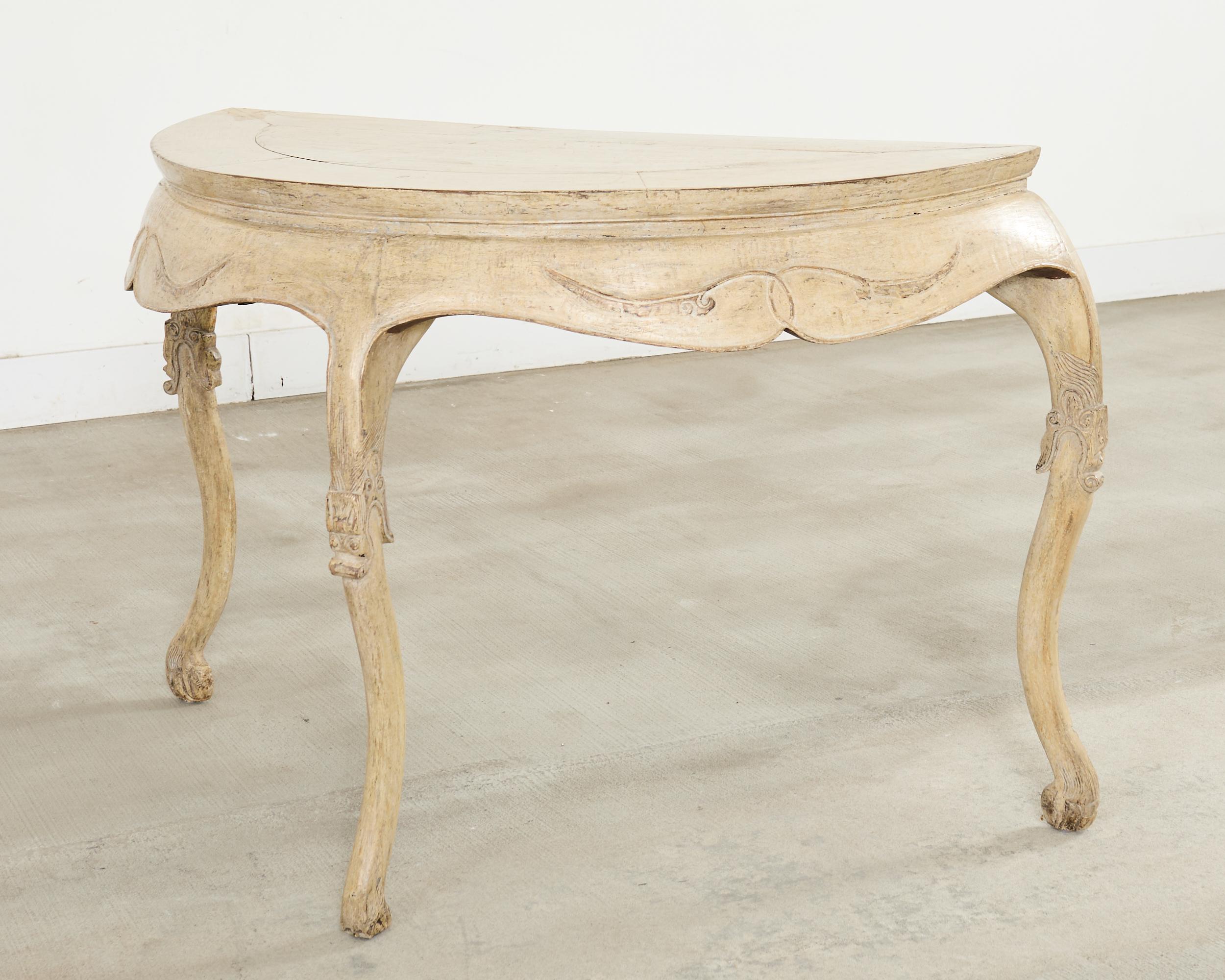 Rococo Style Faux Painted Demilune Console Table In Good Condition For Sale In Rio Vista, CA
