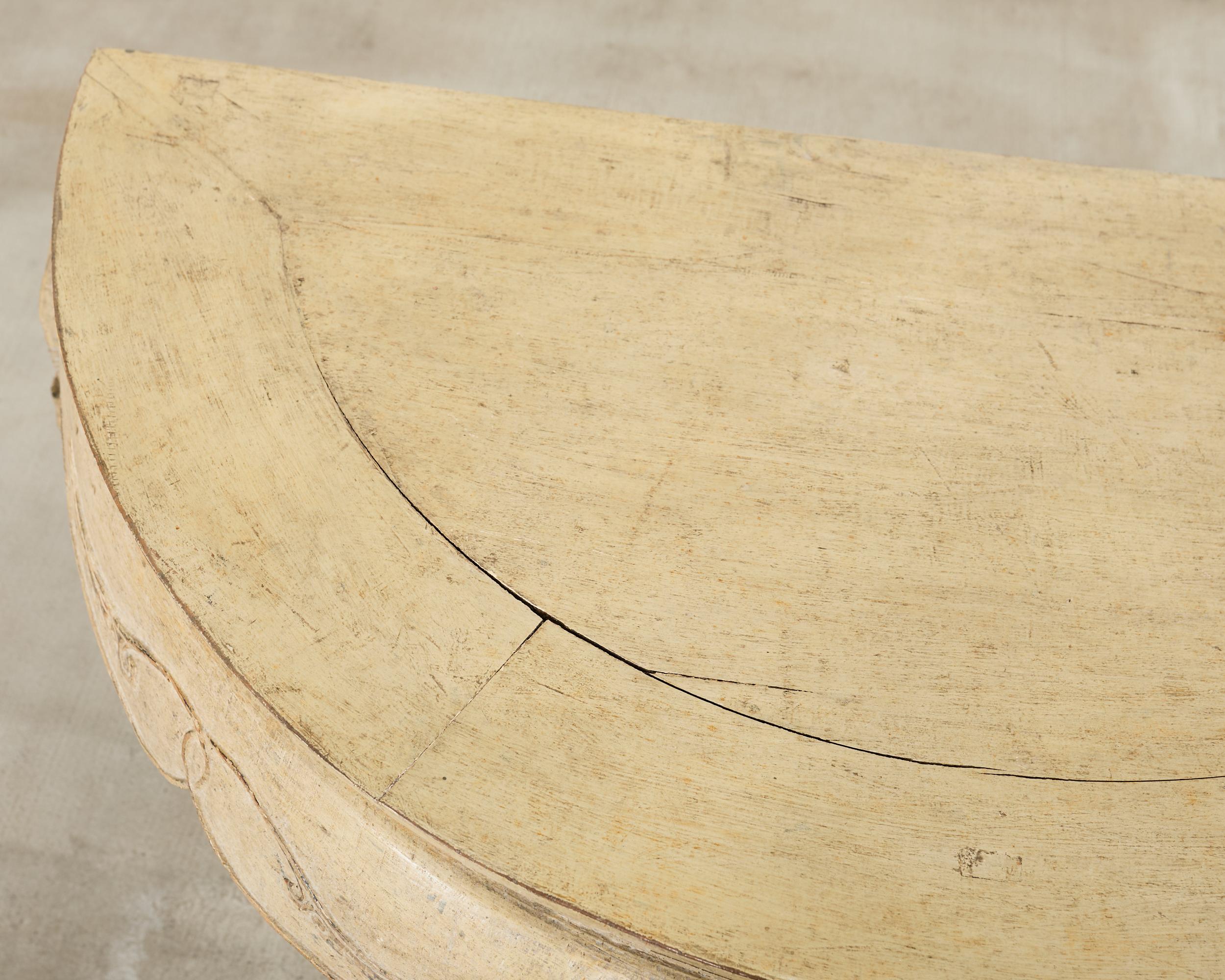 Wood Rococo Style Faux Painted Demilune Console Table For Sale