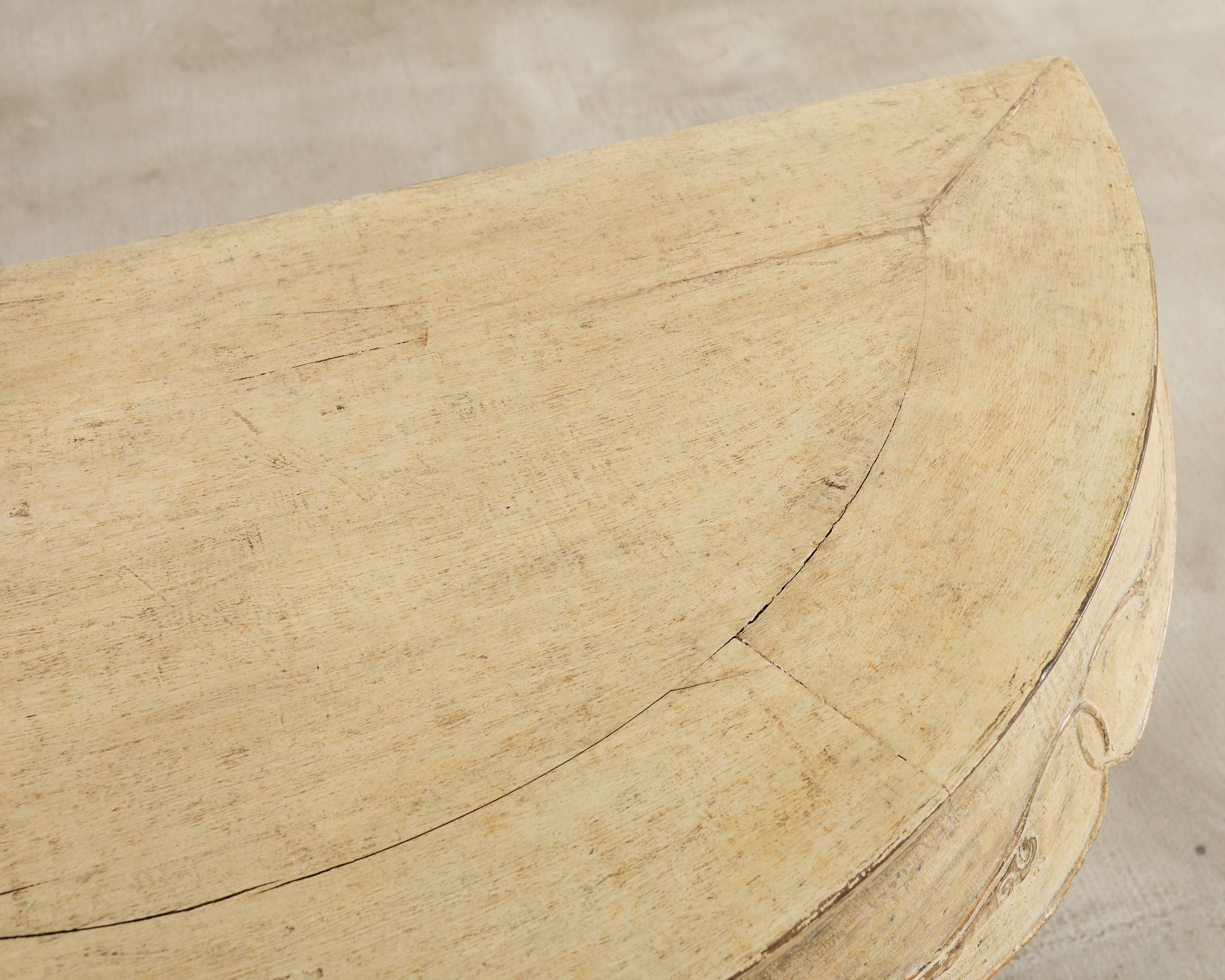 Rococo Style Faux Painted Demilune Console Table For Sale 1