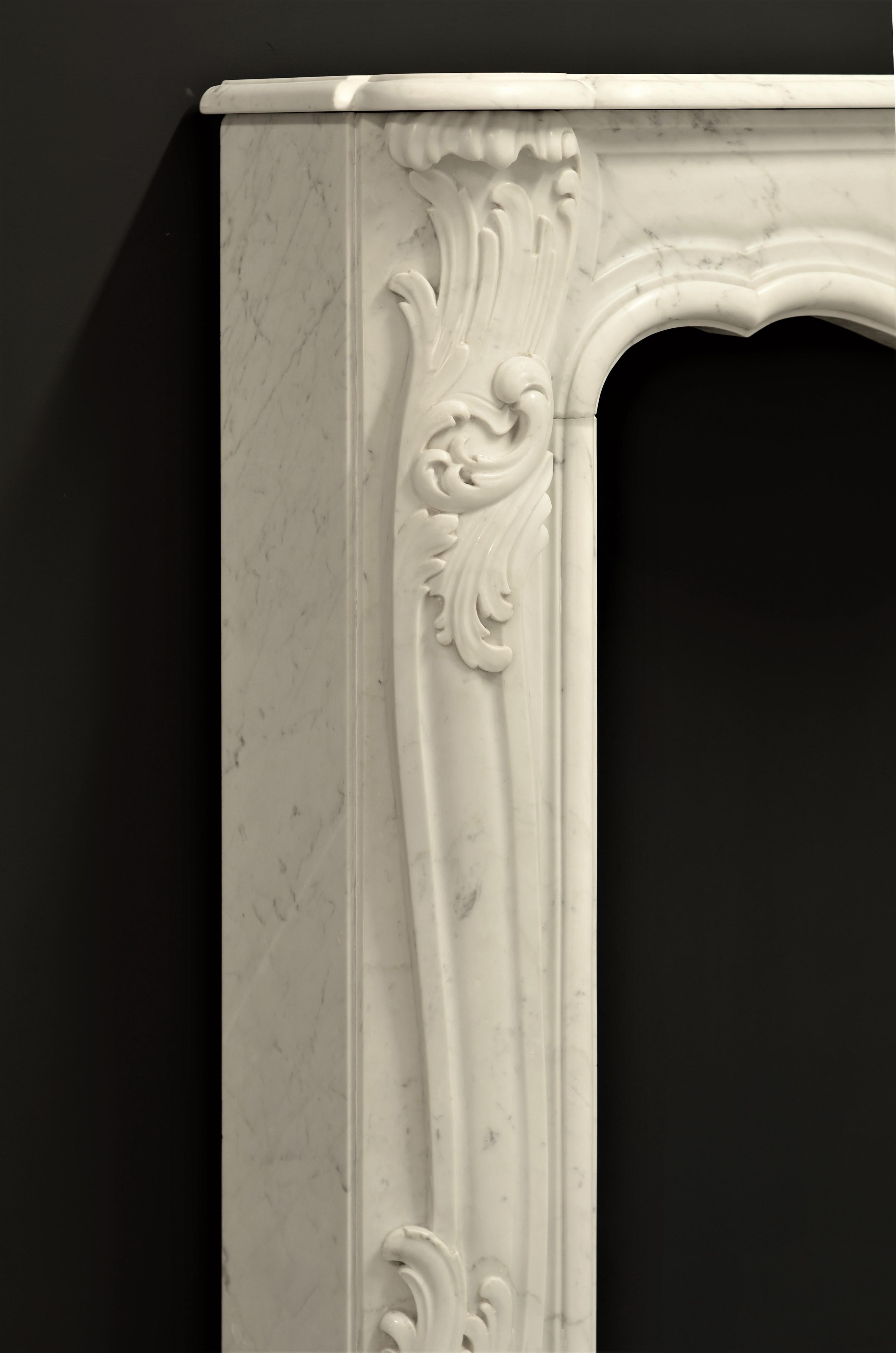 Rococo Style Fireplace Mantel in White Marble 5